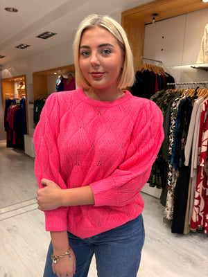 Smashed Lemon Pink  Textured Knit Sweater