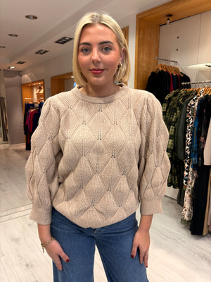 Smashed Lemon Beige Textured Knit Sweater