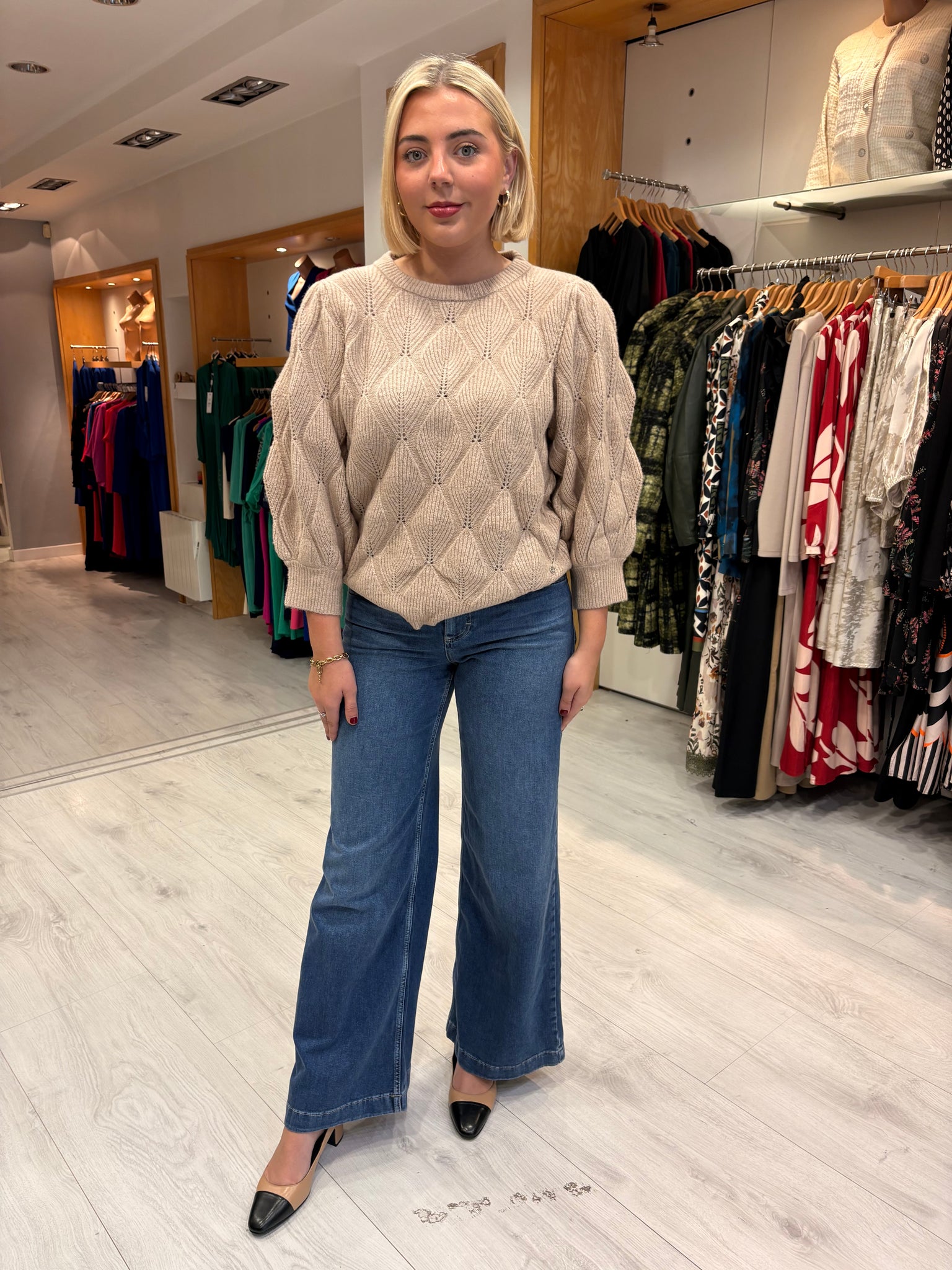 Smashed Lemon Beige Textured Knit Sweater