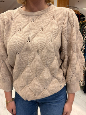 Smashed Lemon Beige Textured Knit Sweater