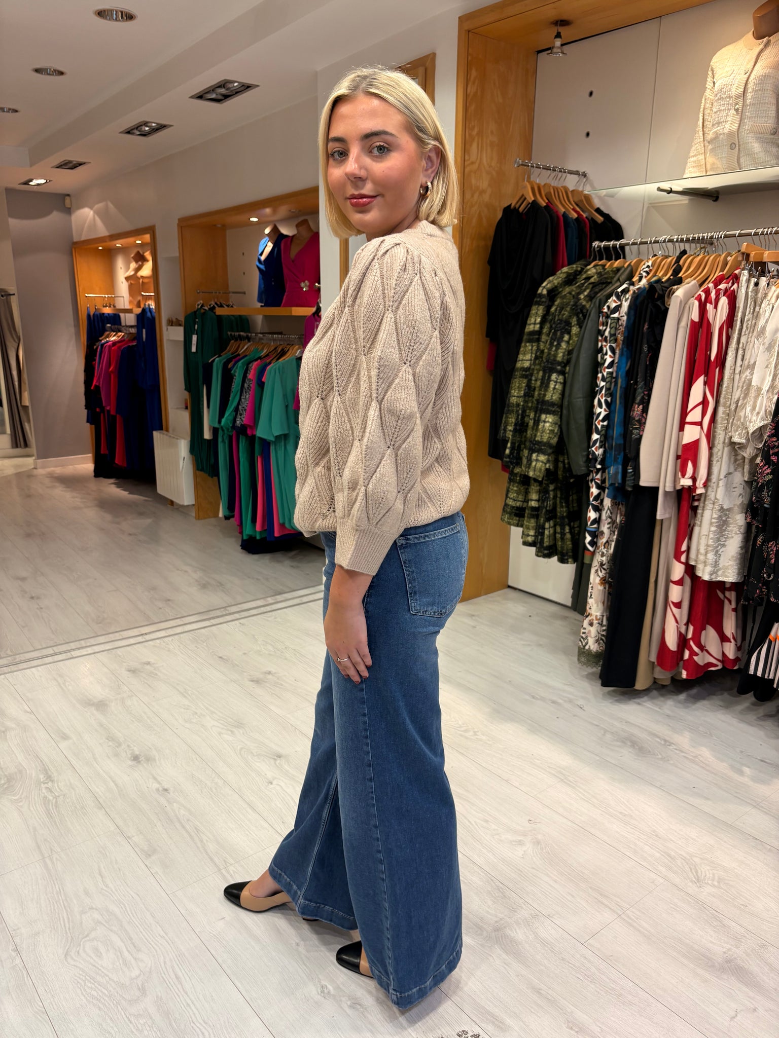 Smashed Lemon Beige Textured Knit Sweater