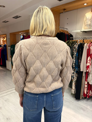 Smashed Lemon Beige Textured Knit Sweater