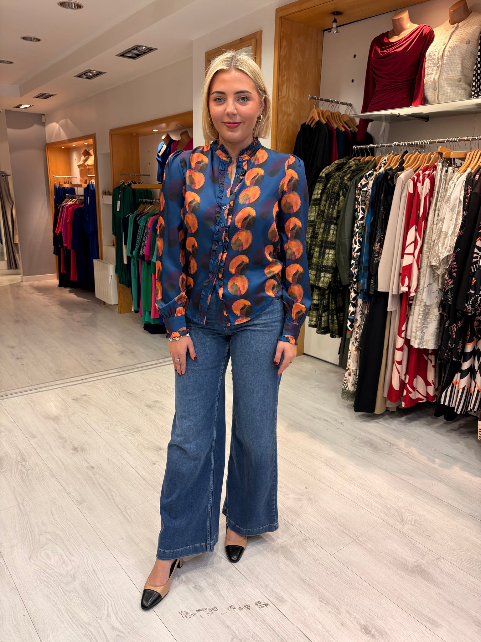 This Girls Curiosity Blue & Orange Abstract Print Blouse