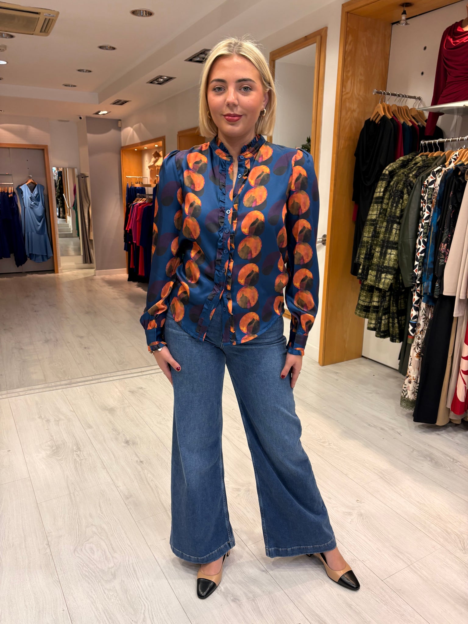 This Girls Curiosity Blue & Orange Abstract Print Blouse