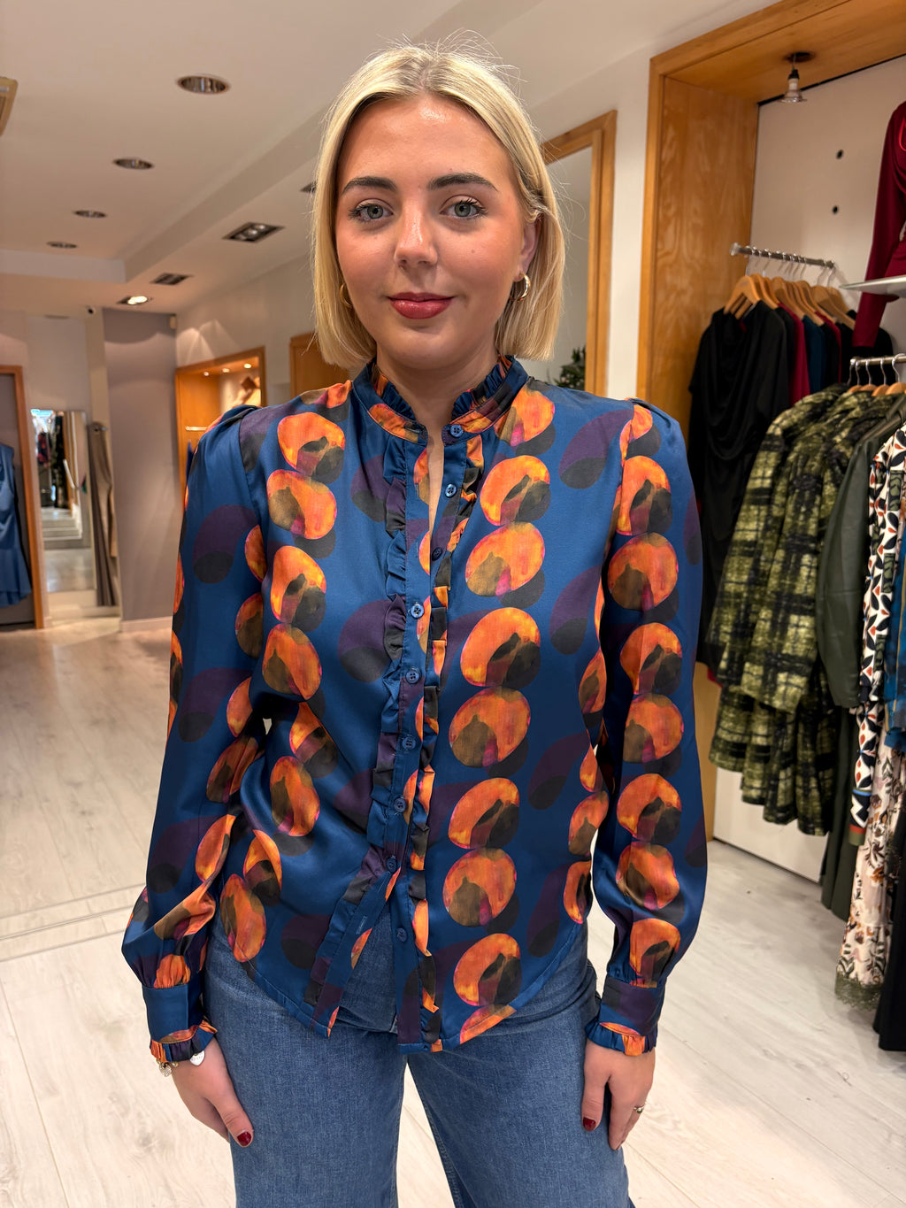 This Girls Curiosity Blue & Orange Abstract Print Blouse