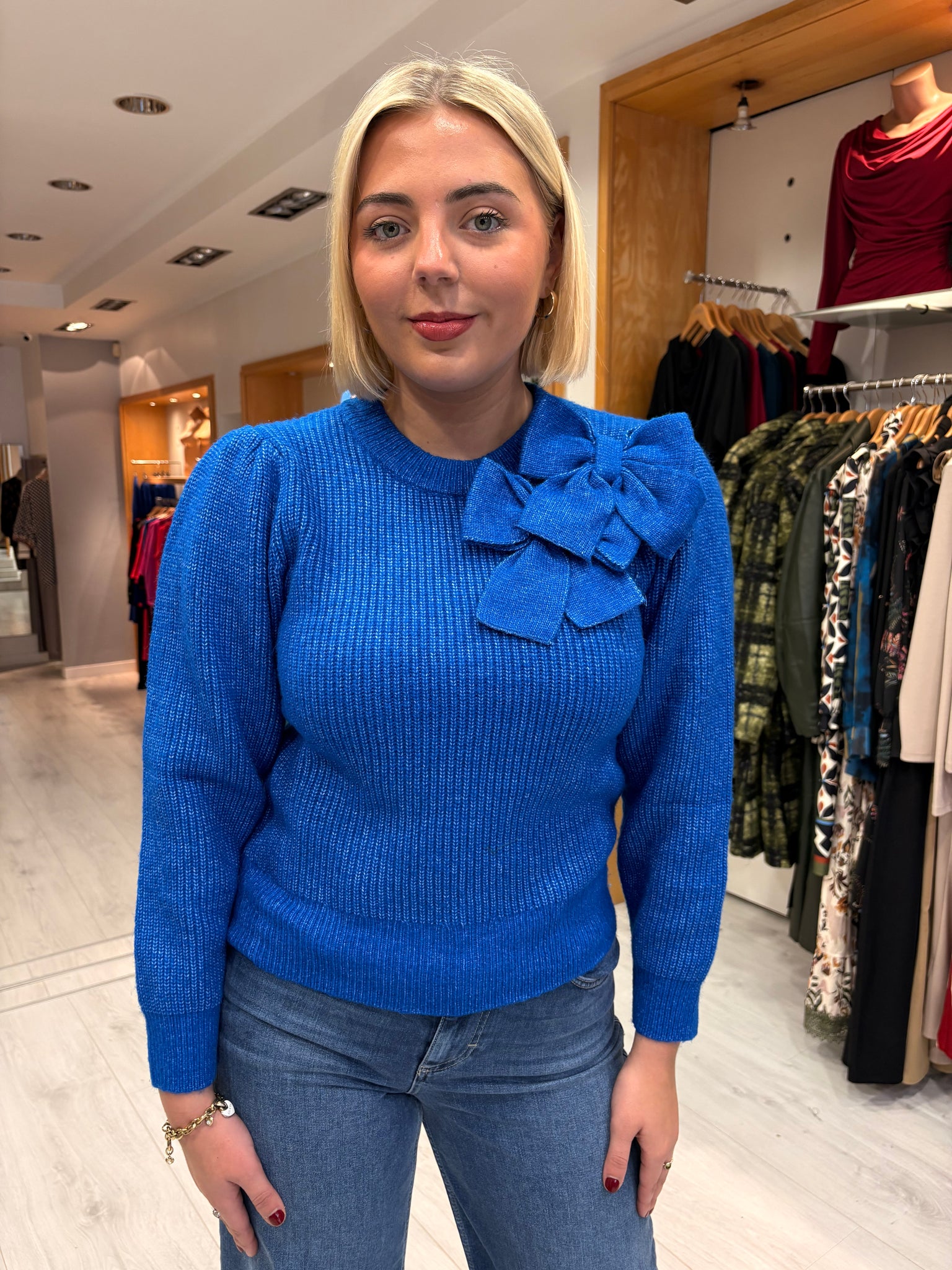 This Girls Curiosity Cobalt Blue Statement Bow Sweater