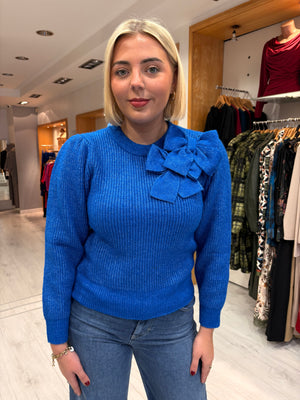 This Girls Curiosity Cobalt Blue Statement Bow Sweater