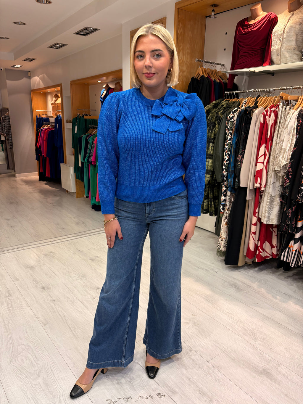 This Girls Curiosity Cobalt Blue Statement Bow Sweater