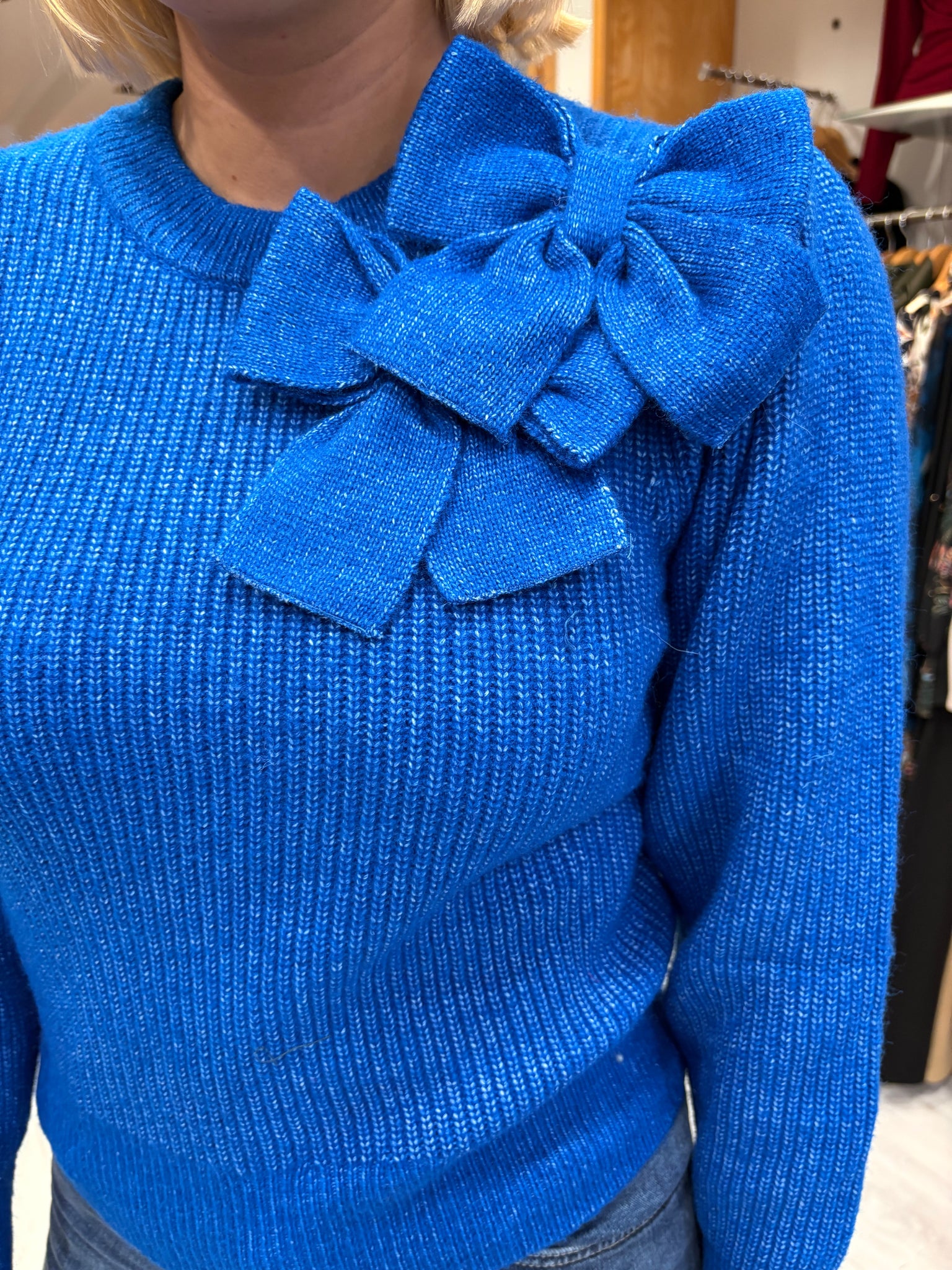 This Girls Curiosity Cobalt Blue Statement Bow Sweater