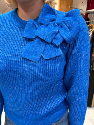 This Girls Curiosity Cobalt Blue Statement Bow Sweater
