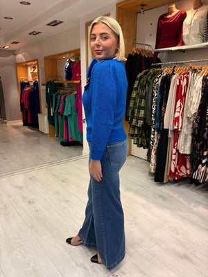 This Girls Curiosity Cobalt Blue Statement Bow Sweater
