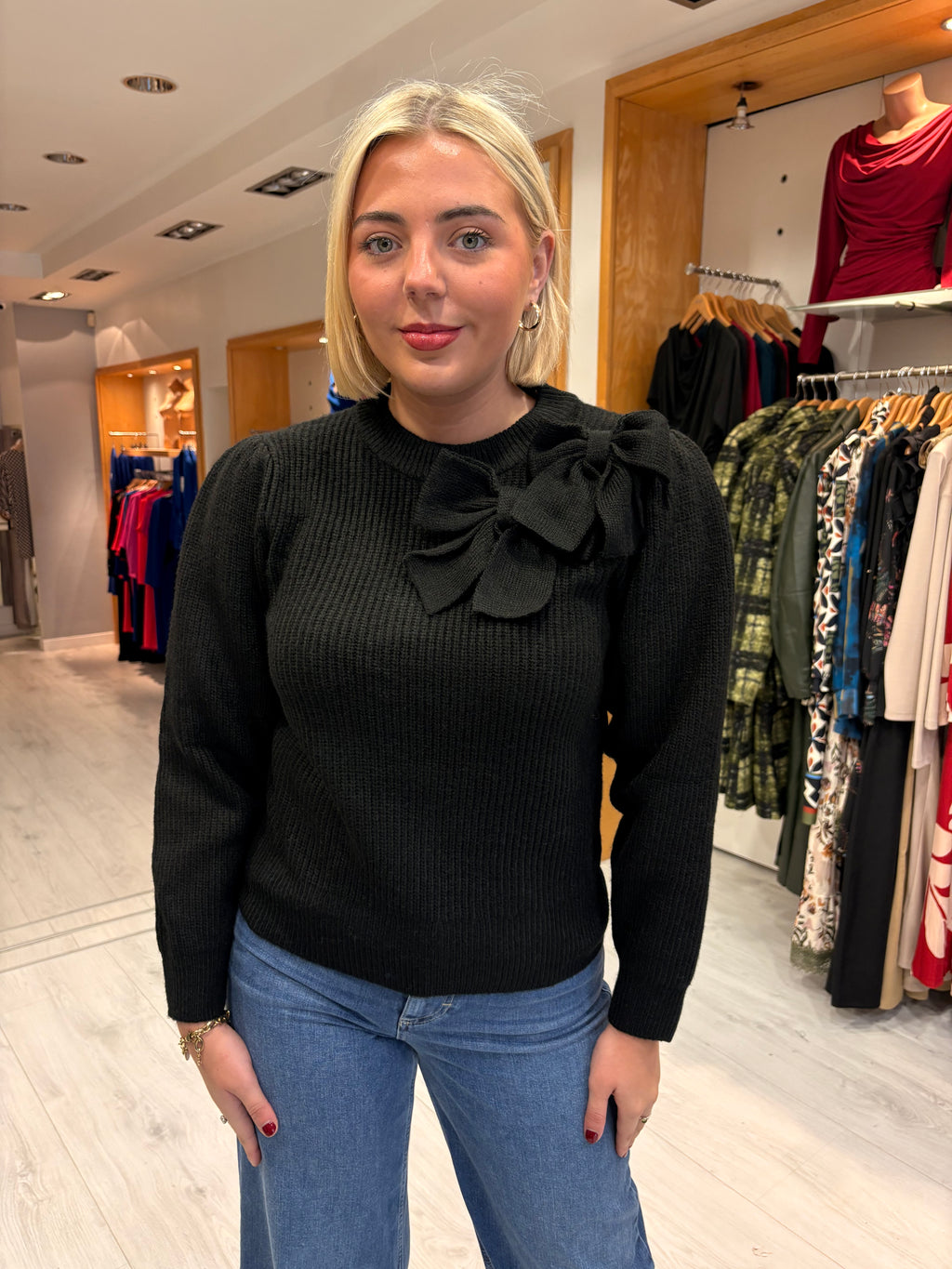 This Girls Curiosity Black Statement Bow Sweater