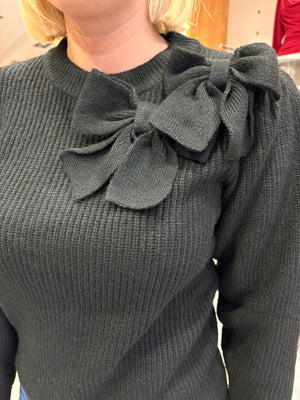 This Girls Curiosity Black Statement Bow Sweater