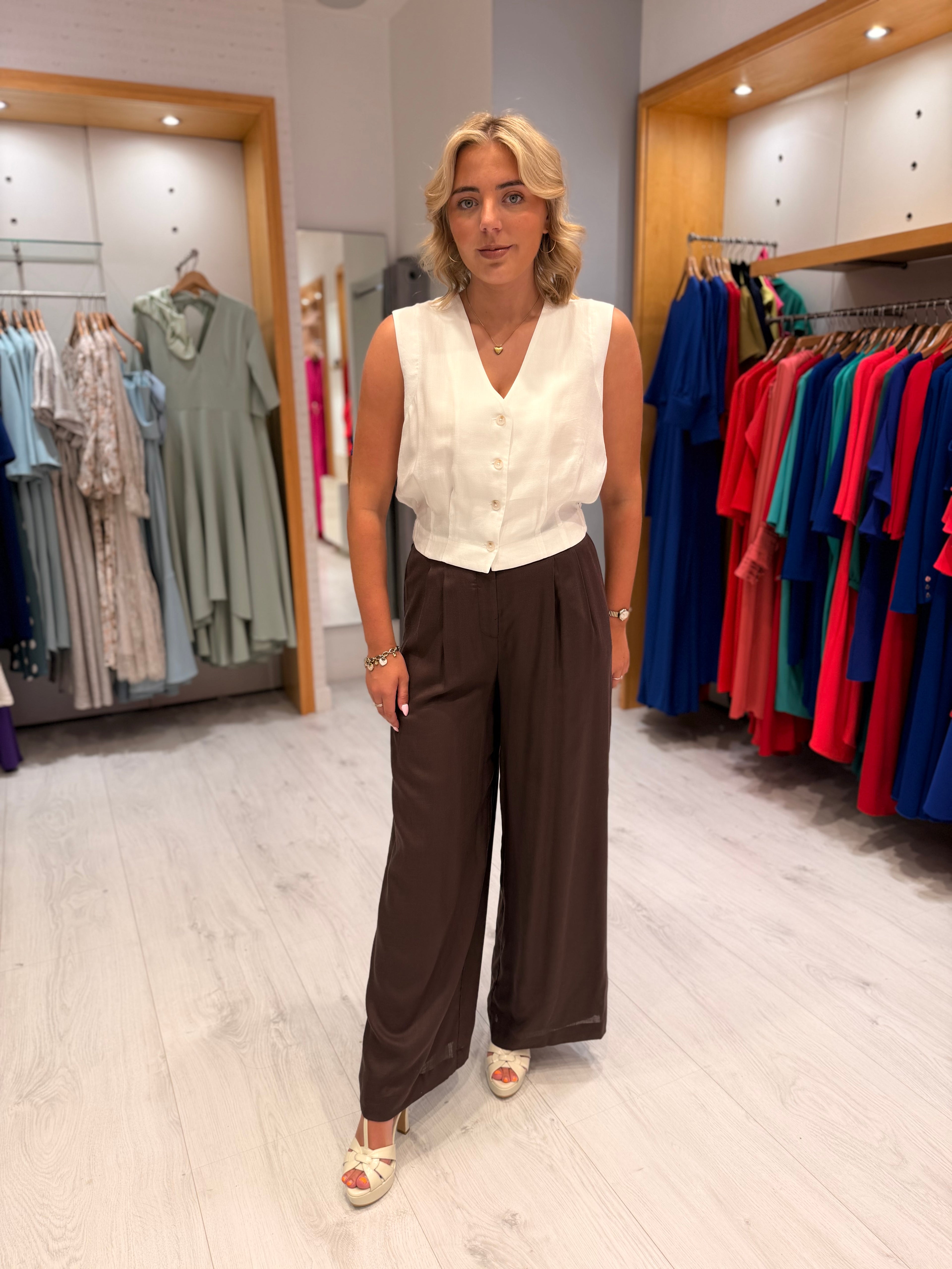 Yaya Chocolate Brown Wide Leg Trousers