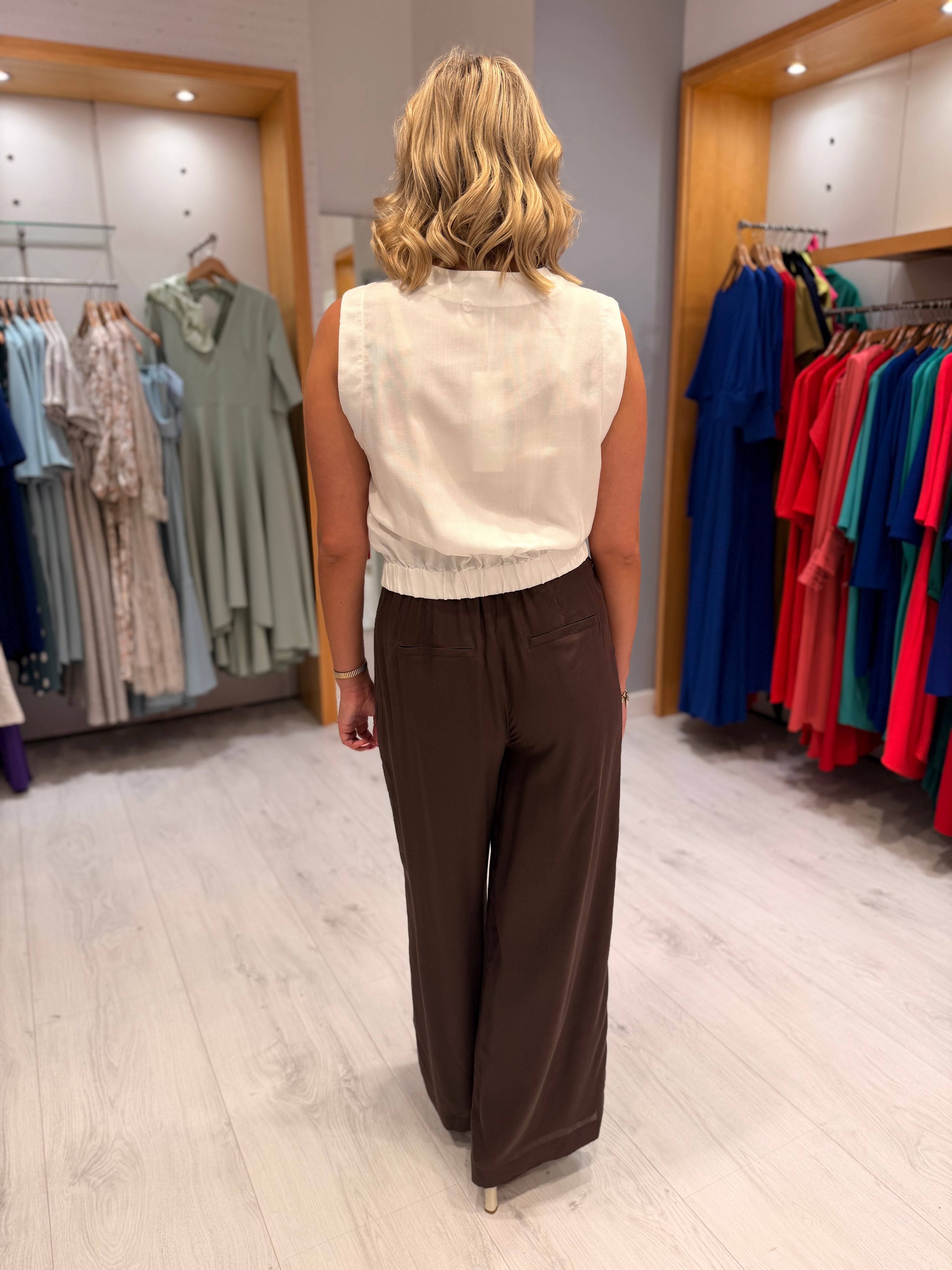 Yaya Chocolate Brown Wide Leg Trousers