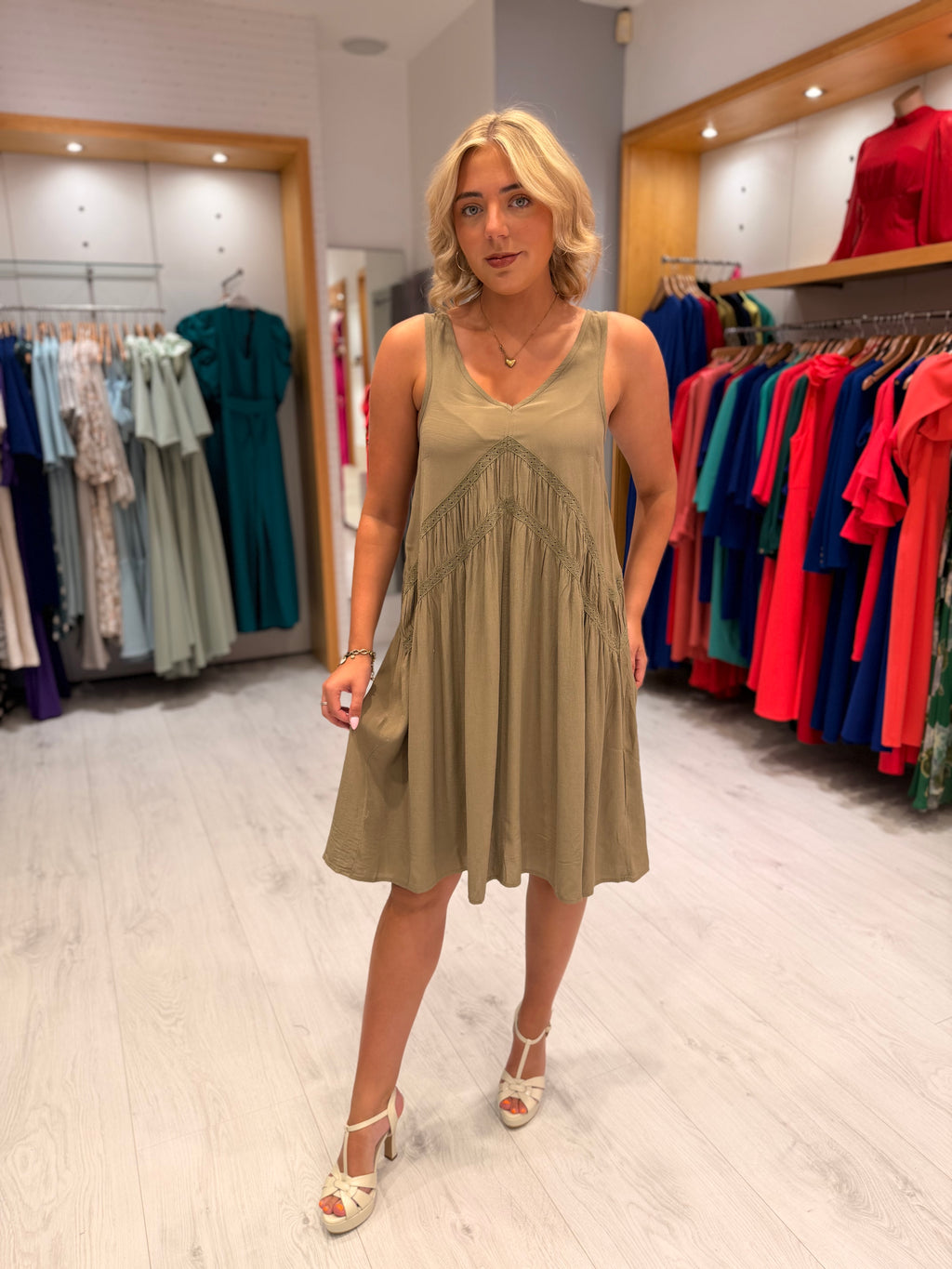 Soaked Khaki Boho Dress