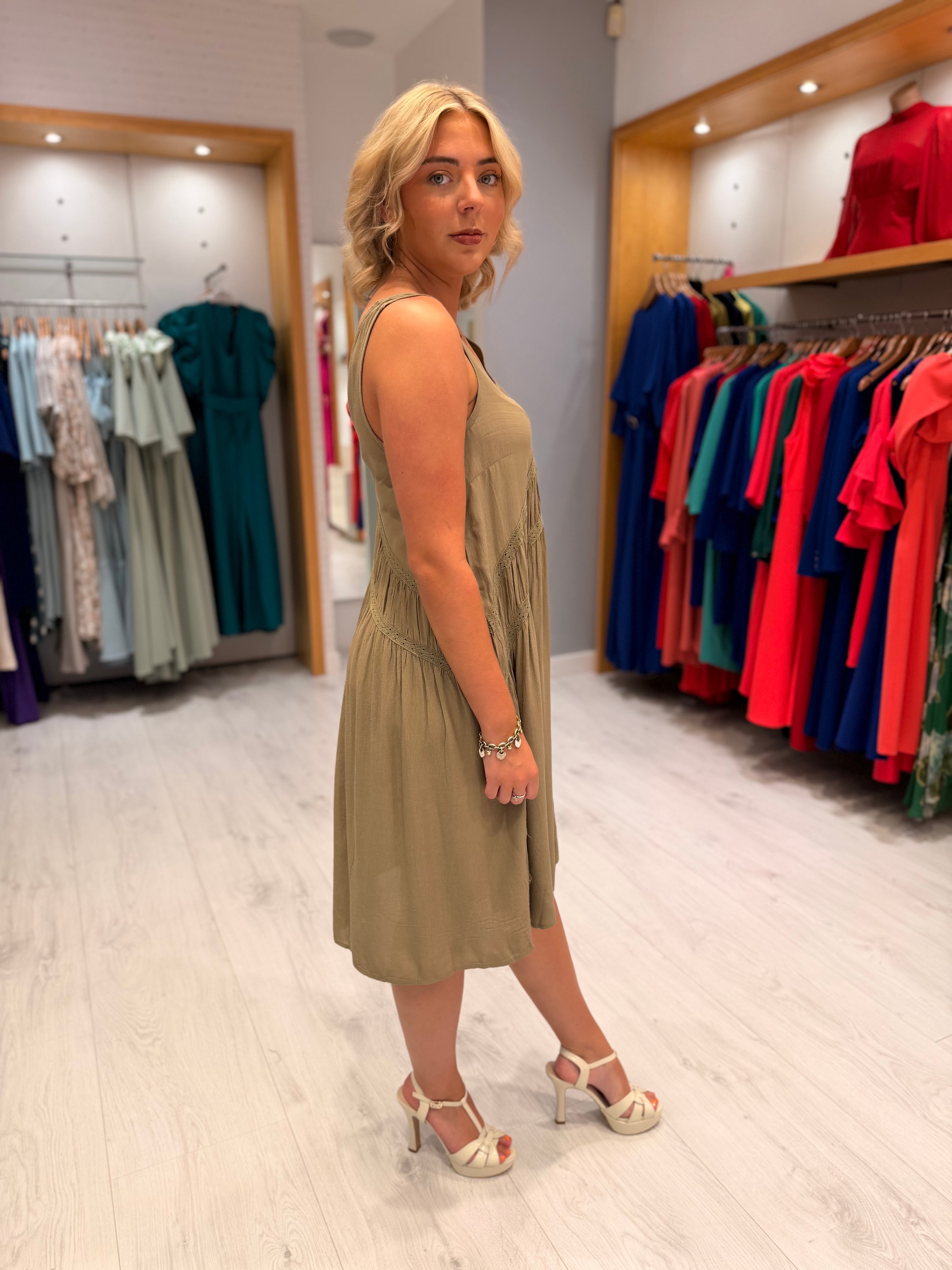 Soaked Khaki Boho Dress