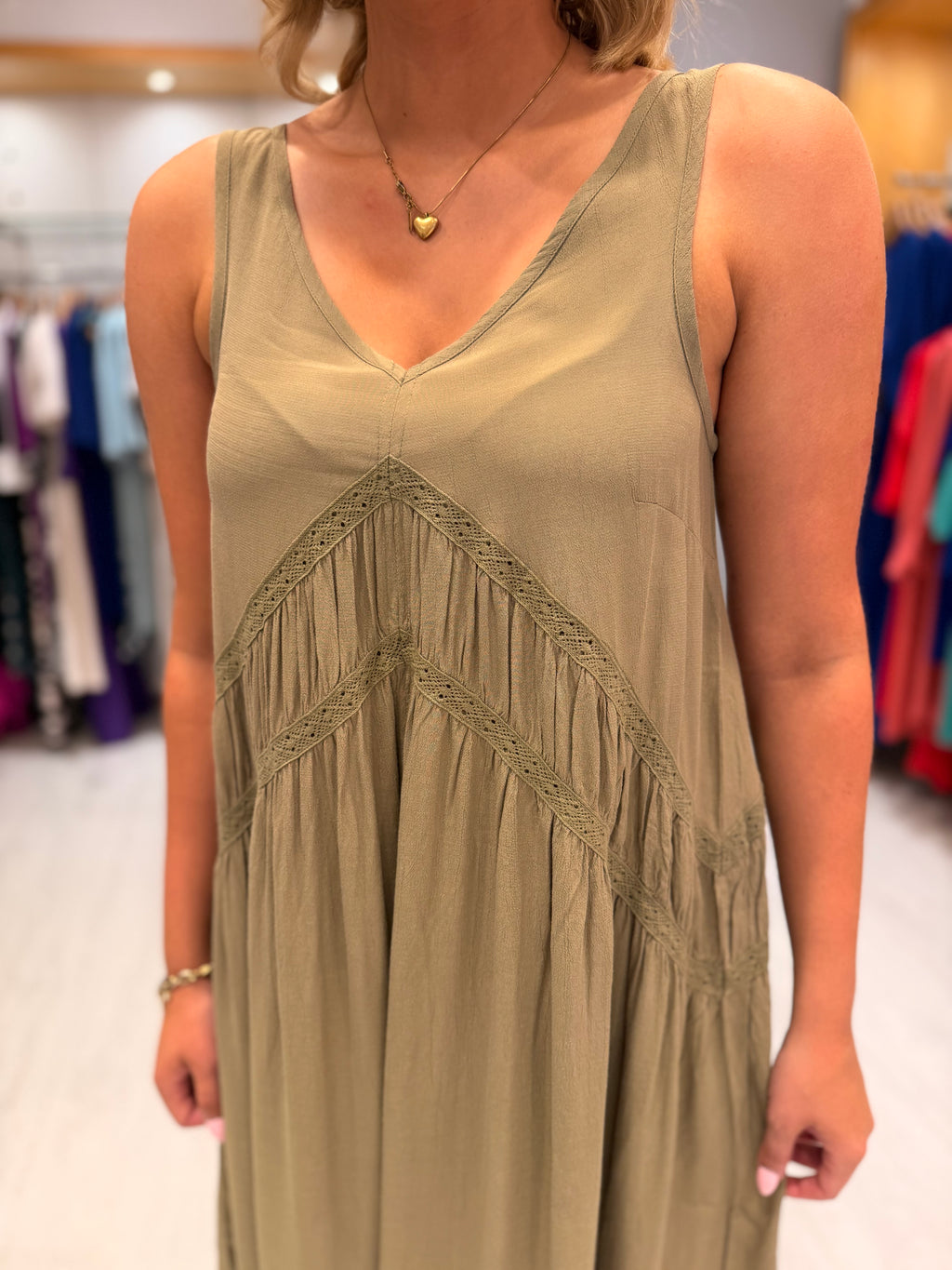 Soaked Khaki Boho Dress