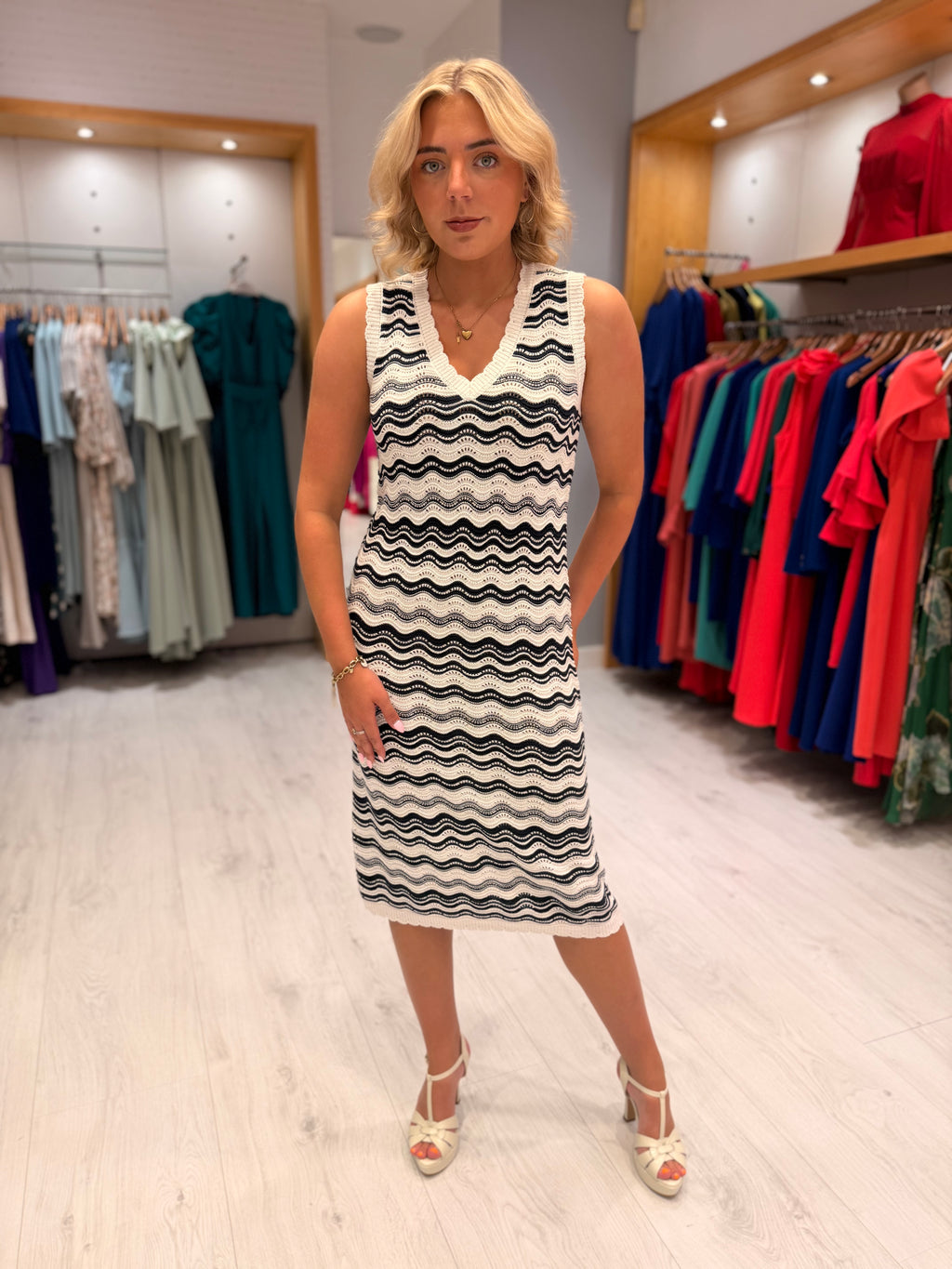 Kaffe Navy and White Knit Dress