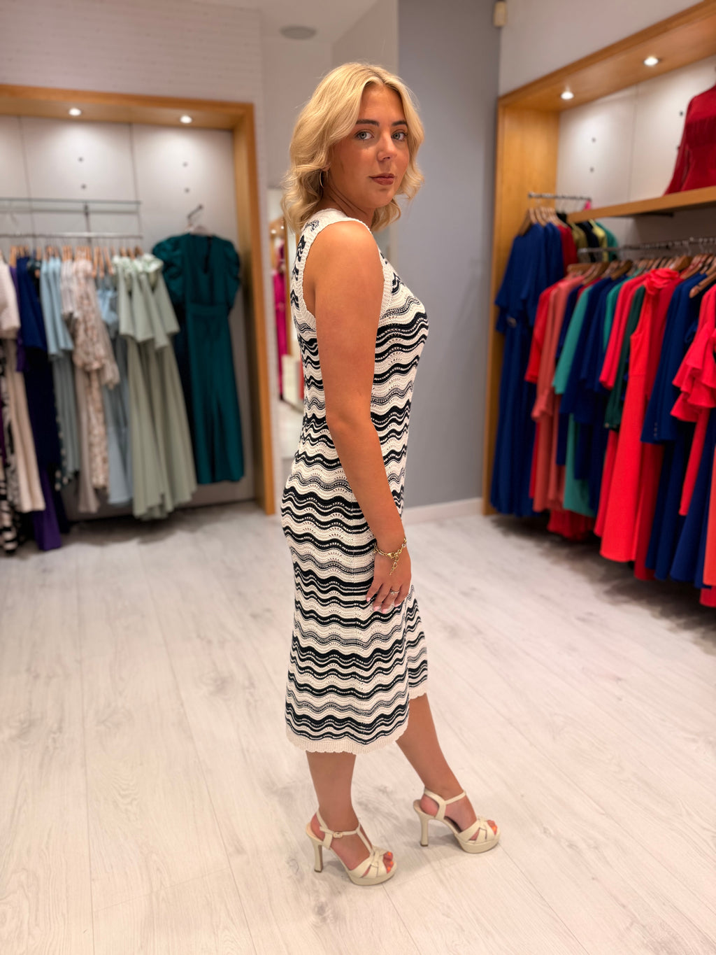 Kaffe Navy and White Knit Dress