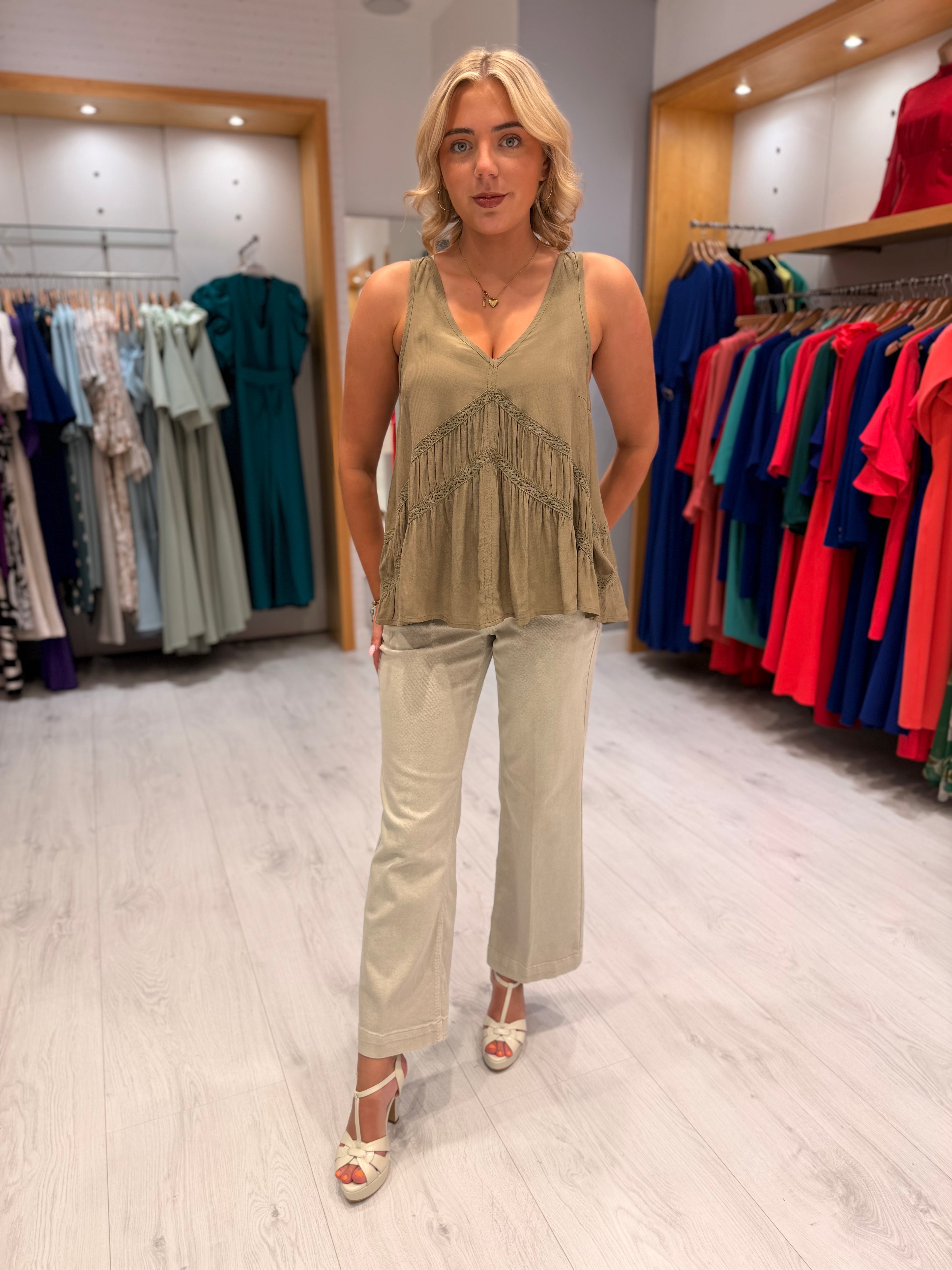 Soaked Khaki Boho Top