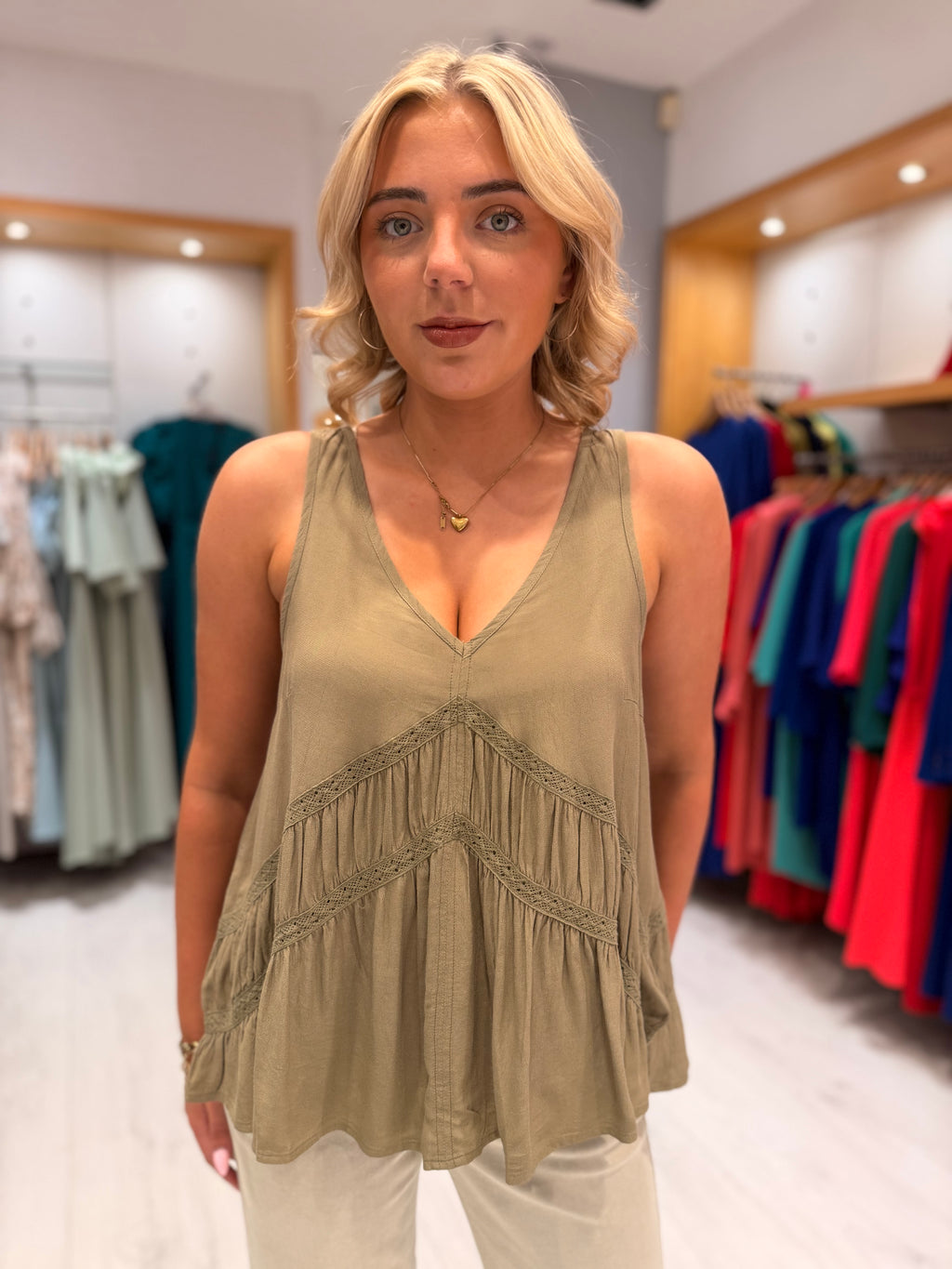 Soaked Khaki Boho Top
