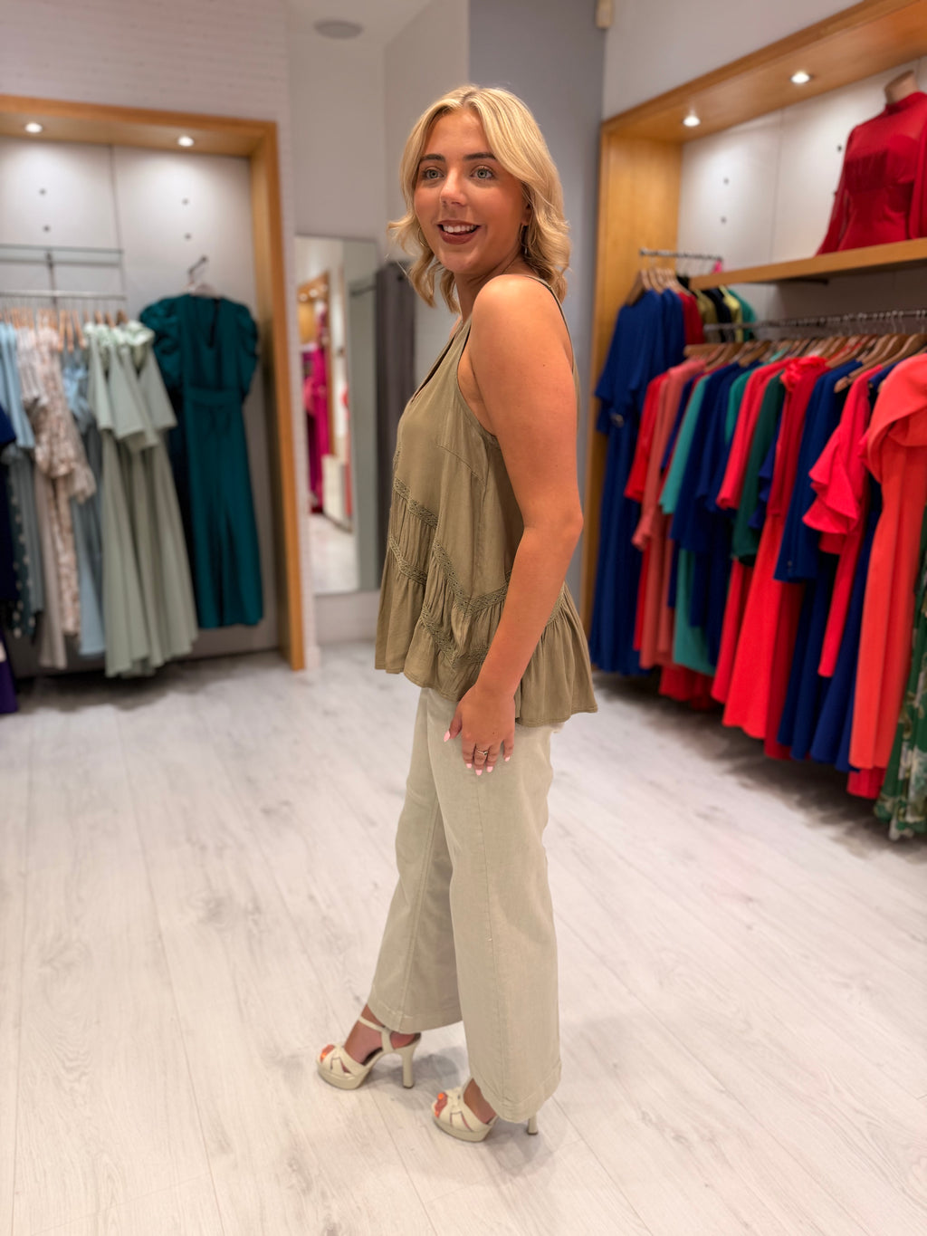 Soaked Khaki Boho Top