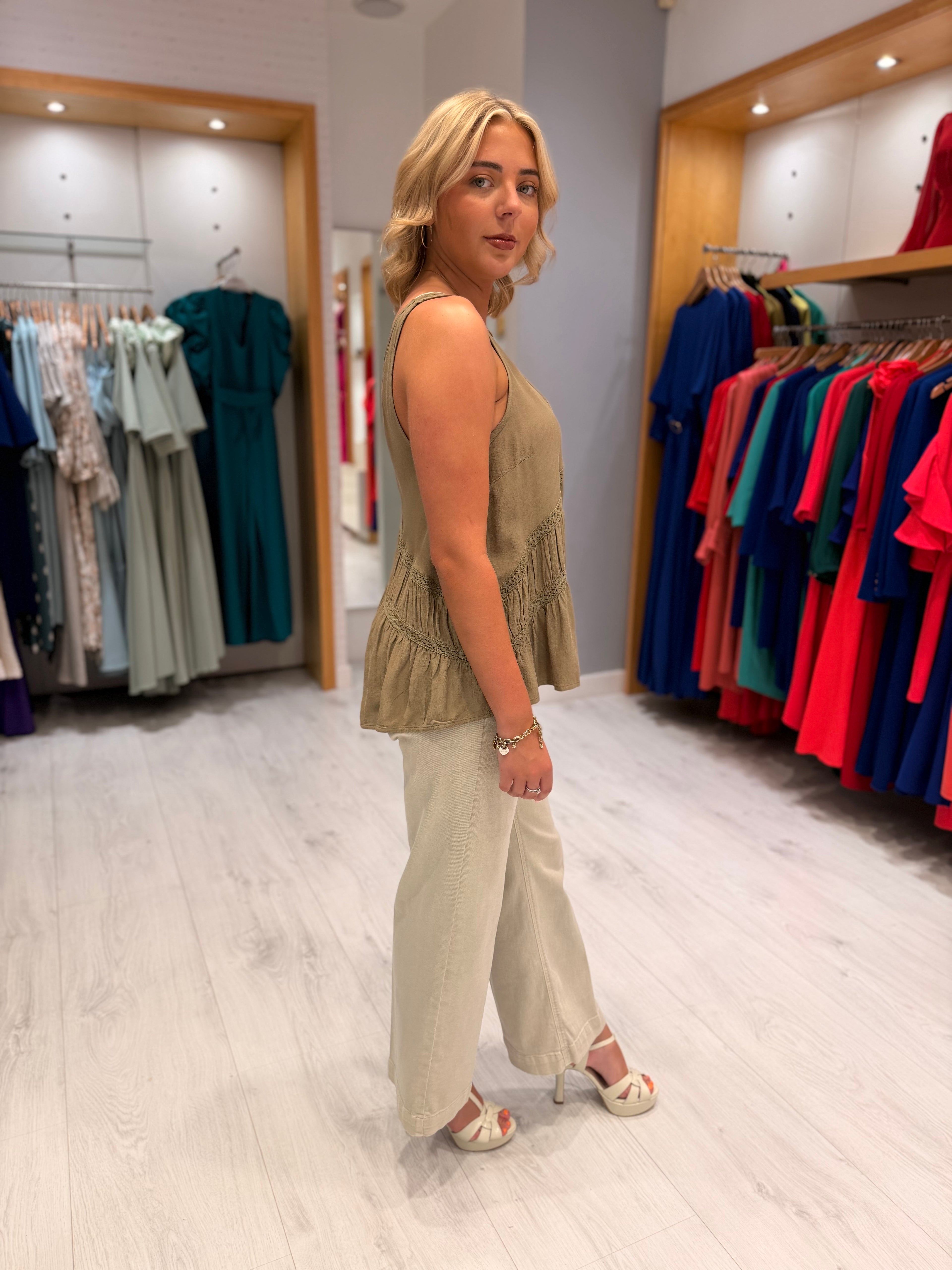 Soaked Khaki Boho Top