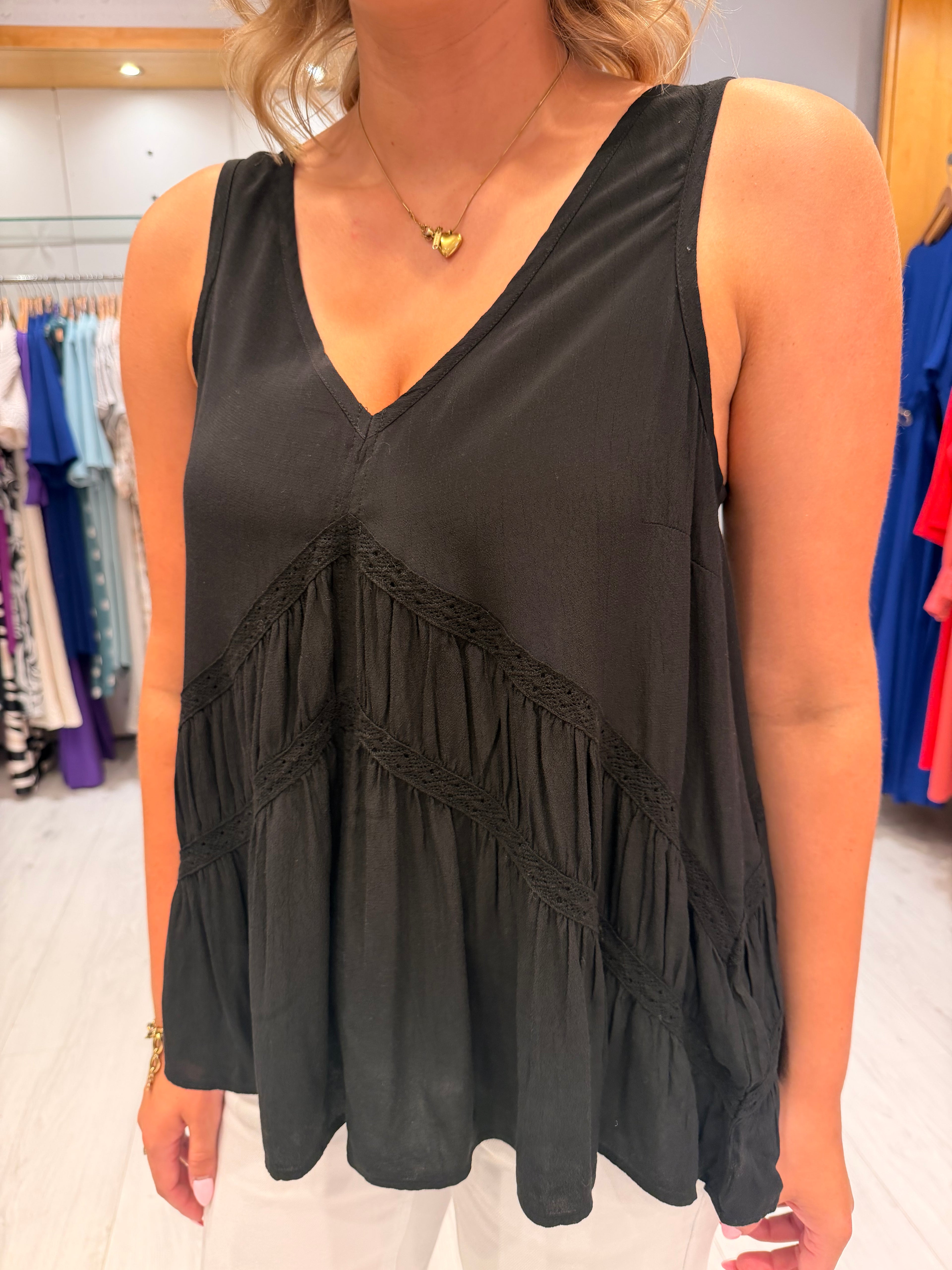 Soaked Black Boho Top