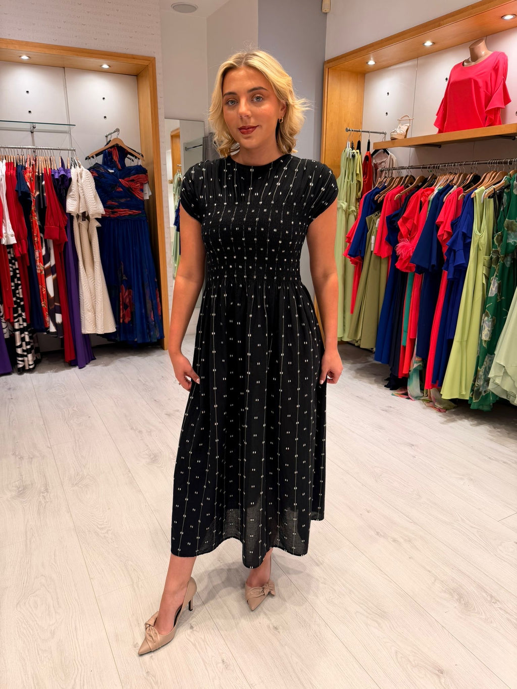 Soaked Polka Dot Ruched Dress