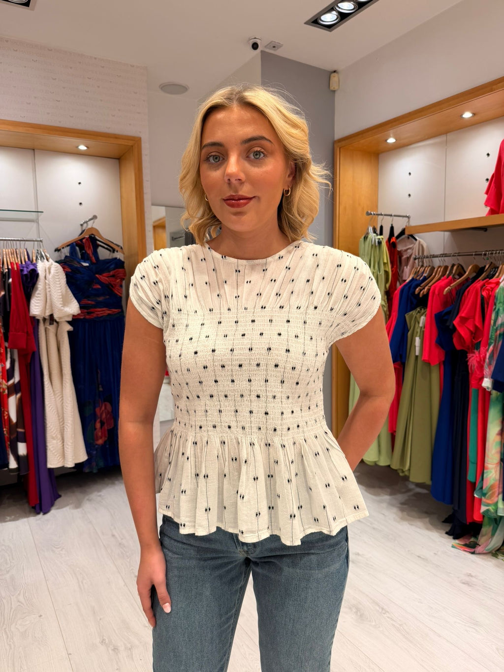 Soaked Polka Dot Ruched Top