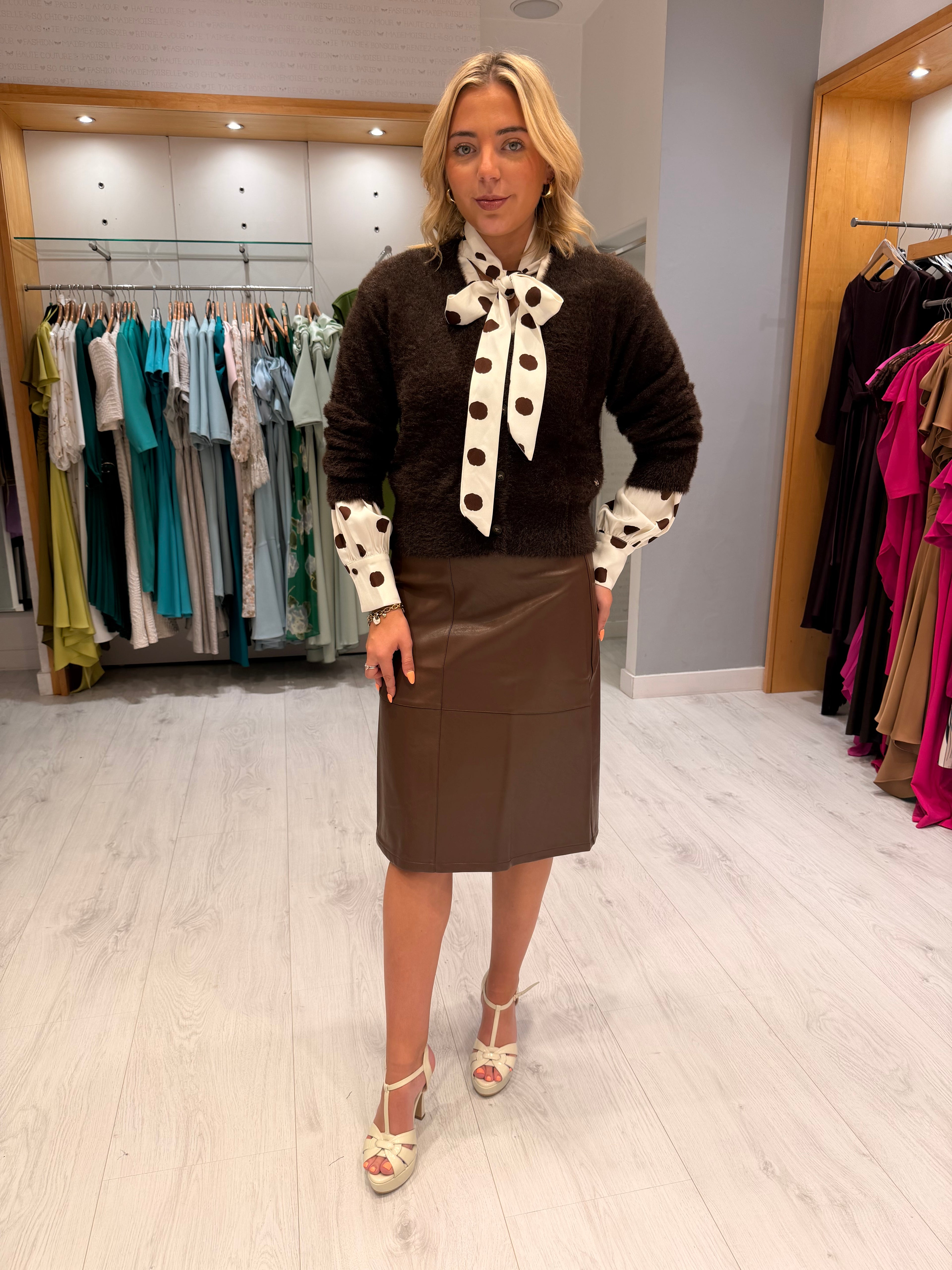Smashed Lemon Brown Midi Skirt