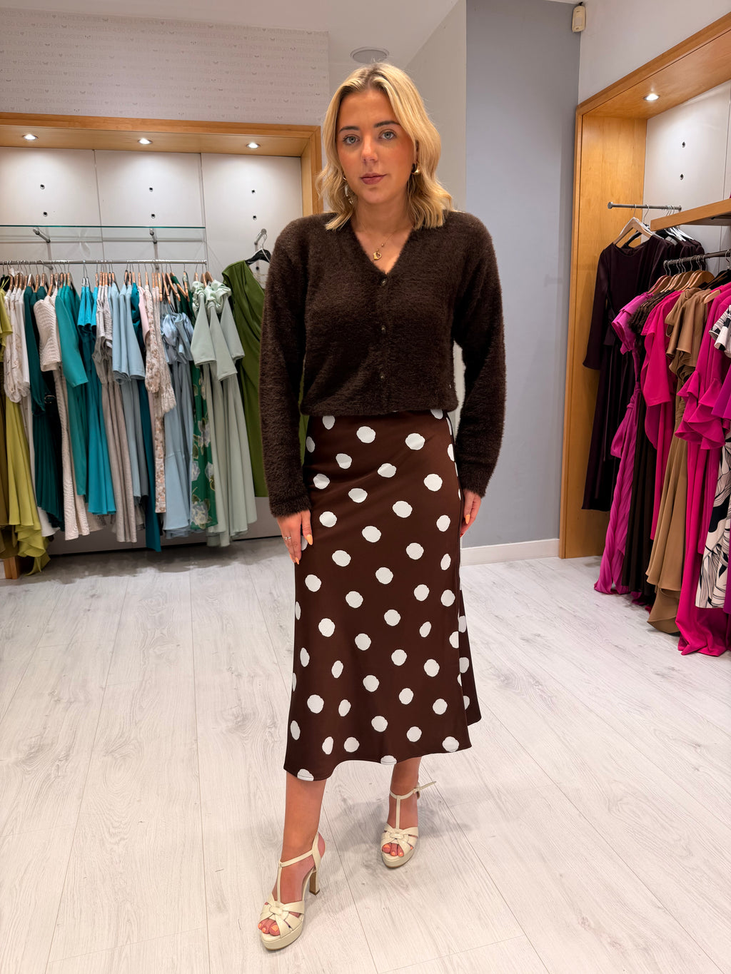 Smashed Lemon Brown Polka Dot Skirt
