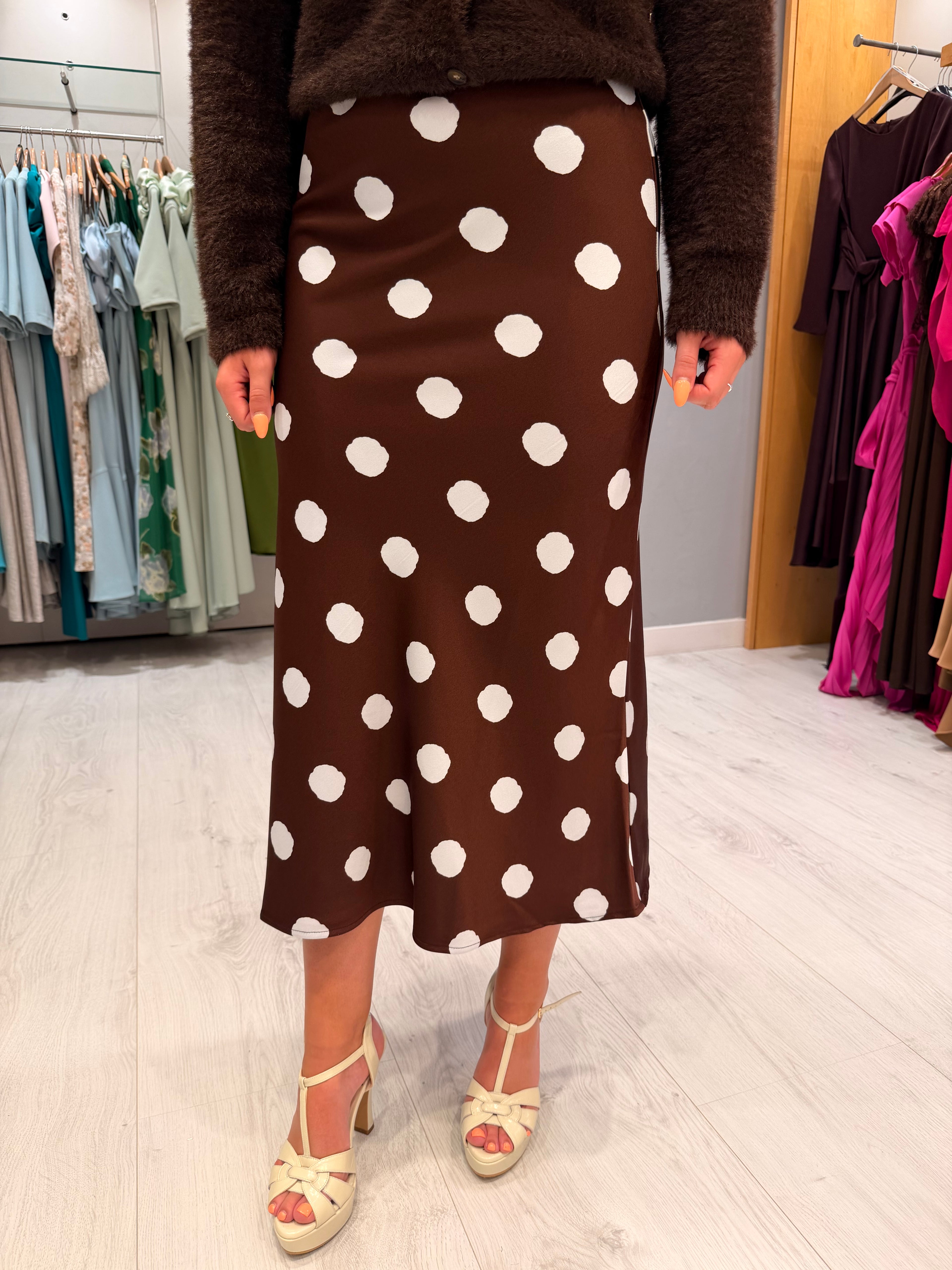 Smashed Lemon Brown Polka Dot Skirt