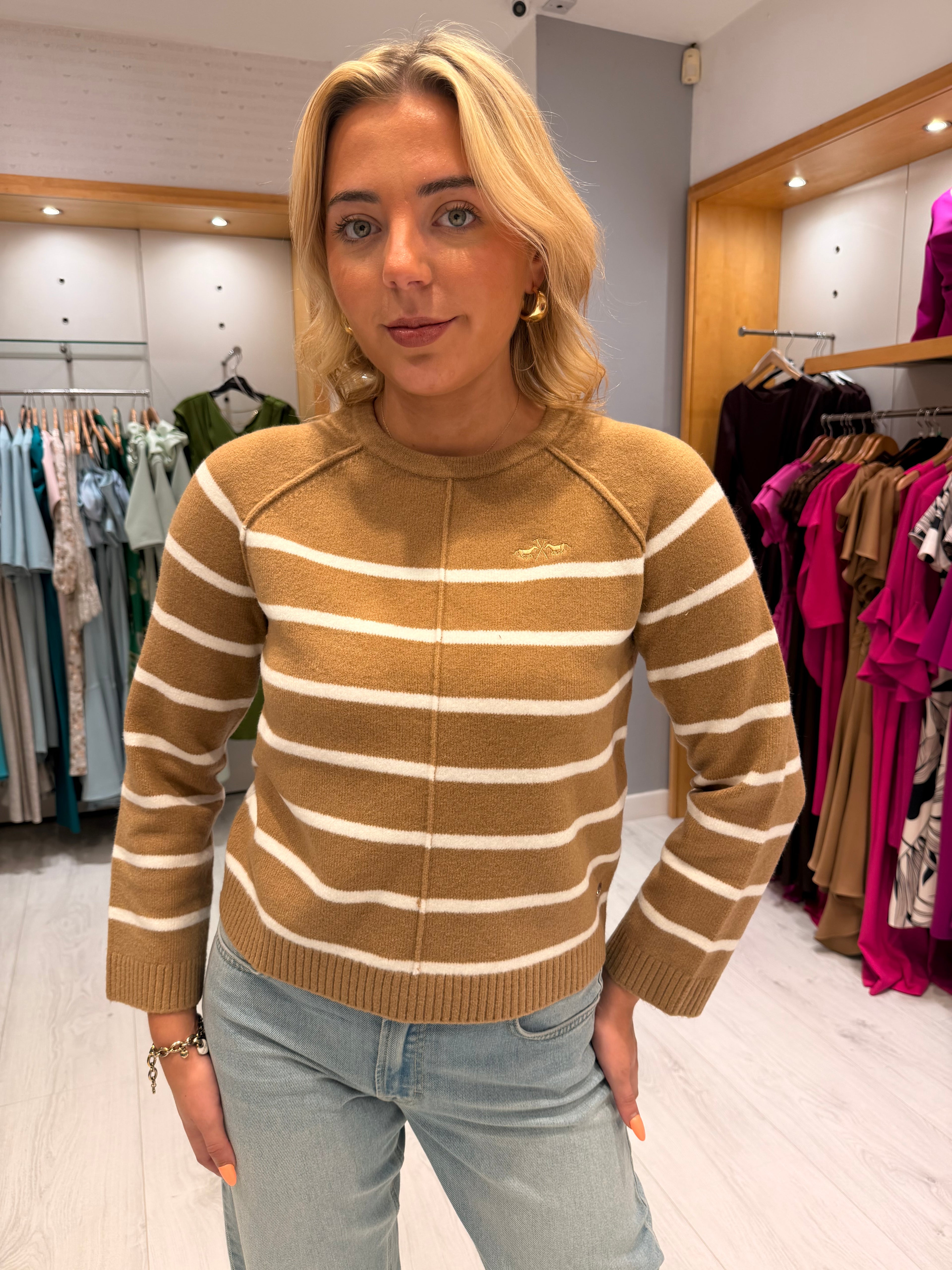 HV Polo Camel & Cream Stripe Knit