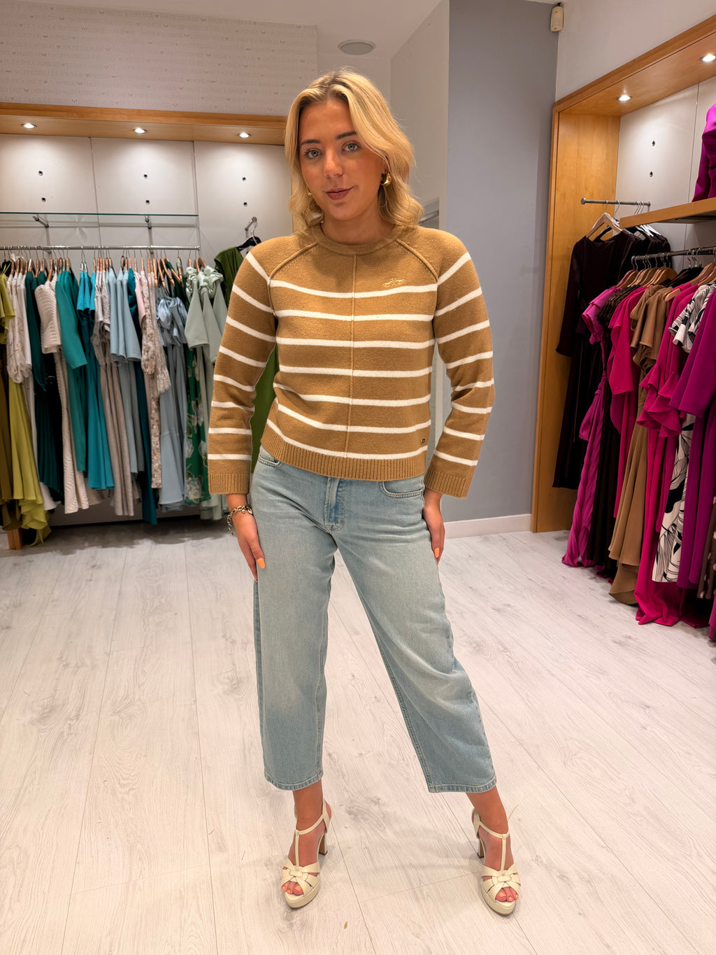 HV Polo Camel & Cream Stripe Knit