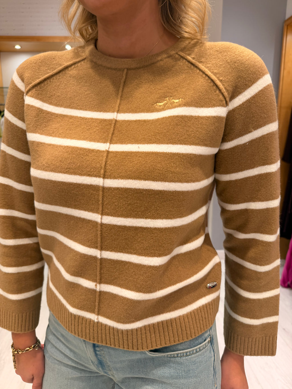 HV Polo Camel & Cream Stripe Knit