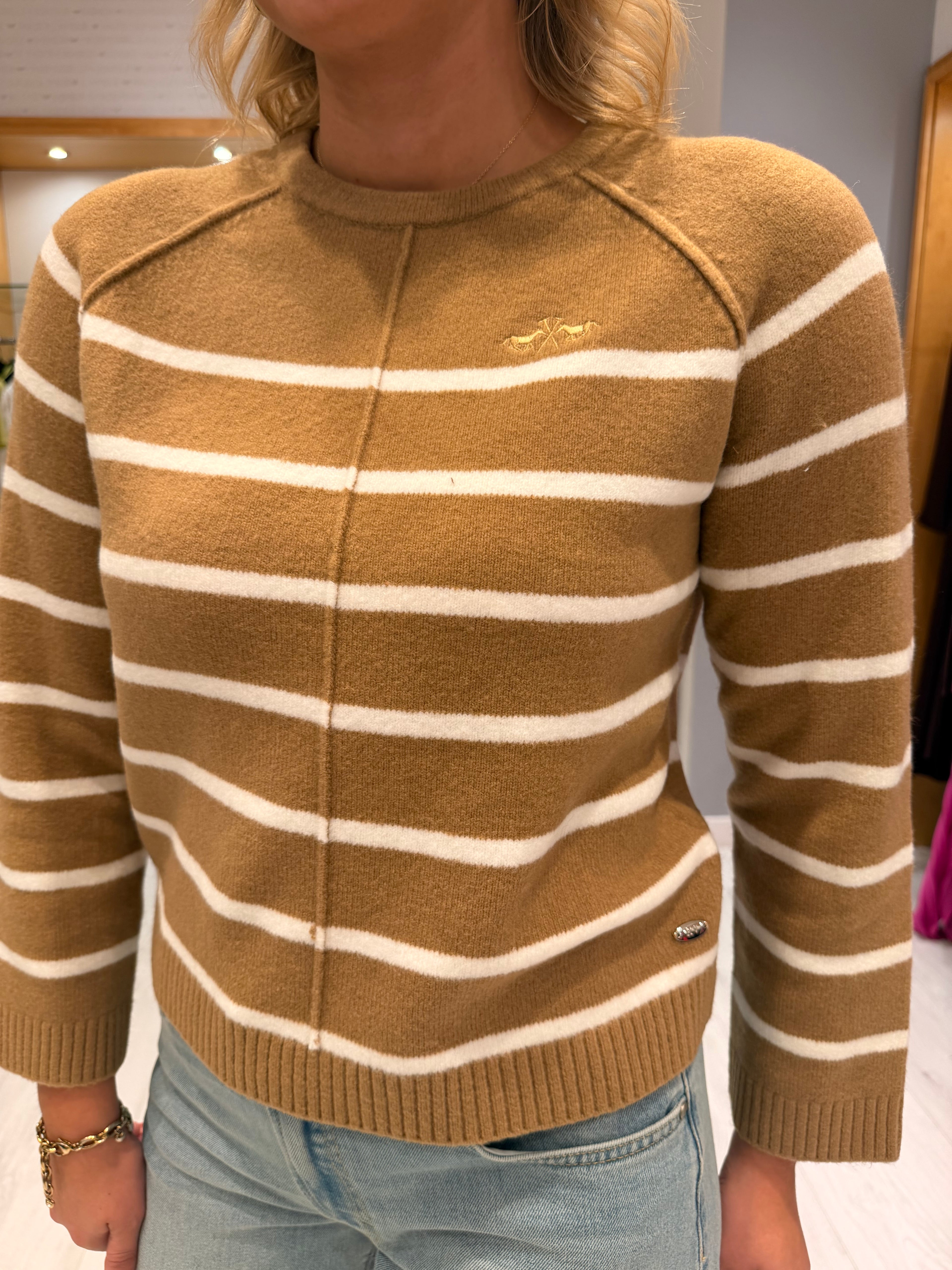 HV Polo Camel & Cream Stripe Knit