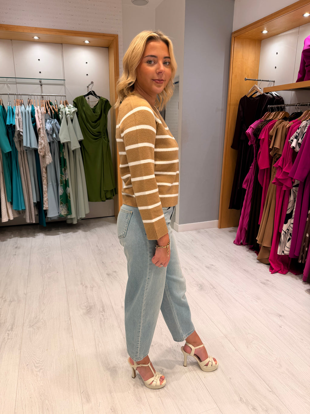 HV Polo Camel & Cream Stripe Knit