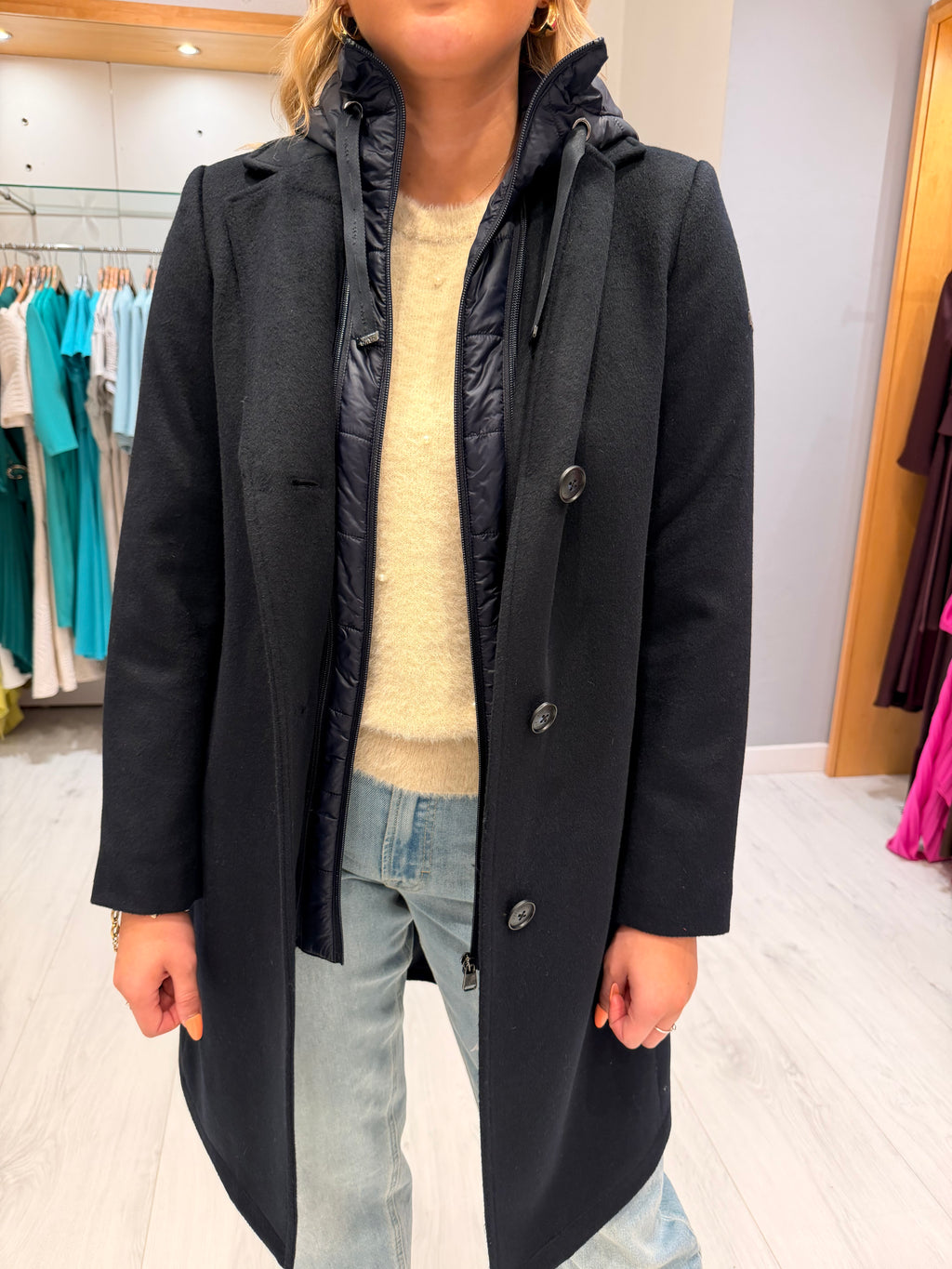 Hv Polo Navy Double Layered Coat