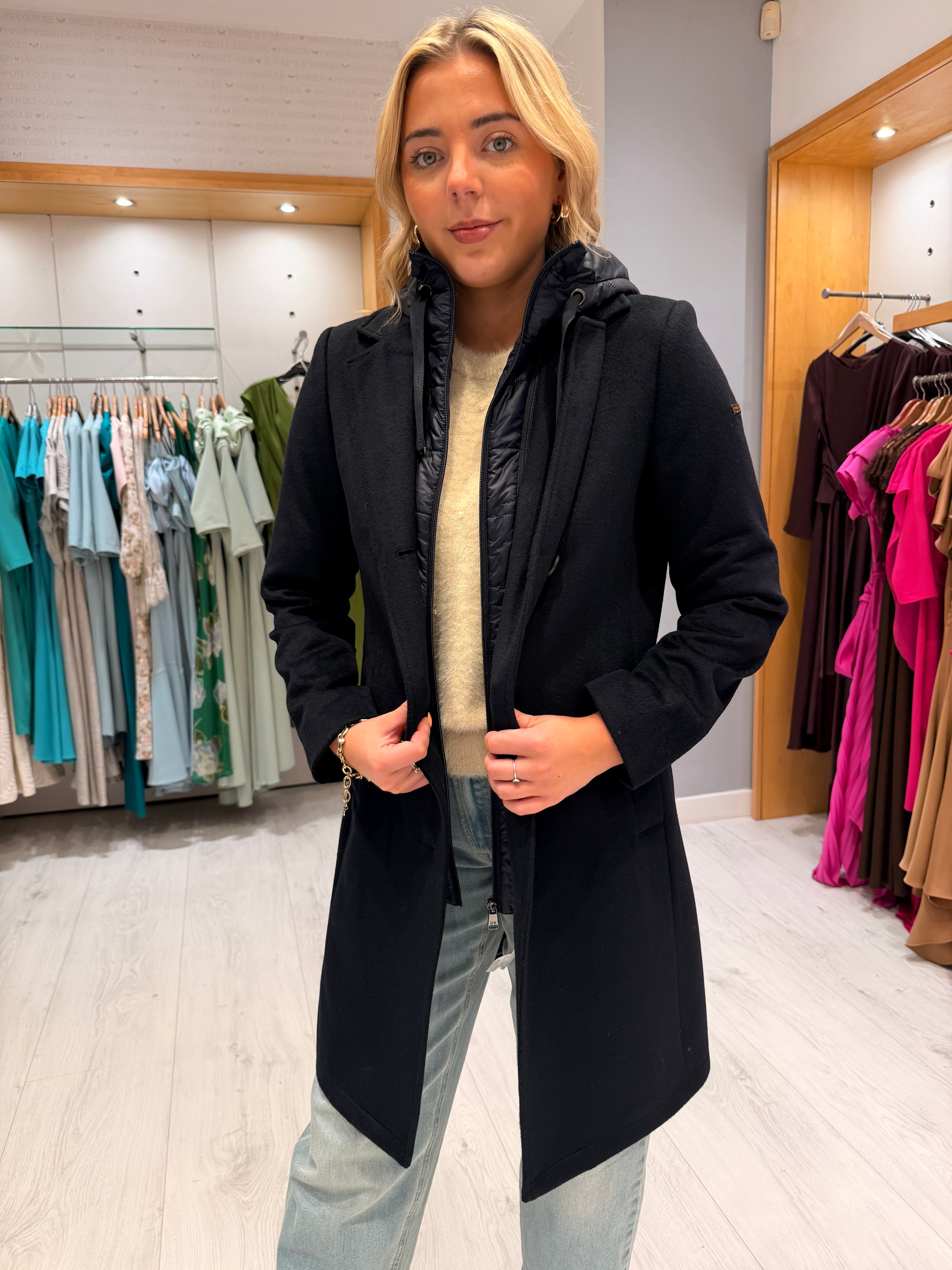 Hv Polo Navy Double Layered Coat