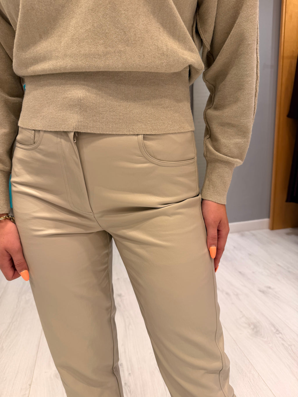 Yaya Grey Leather Trouser