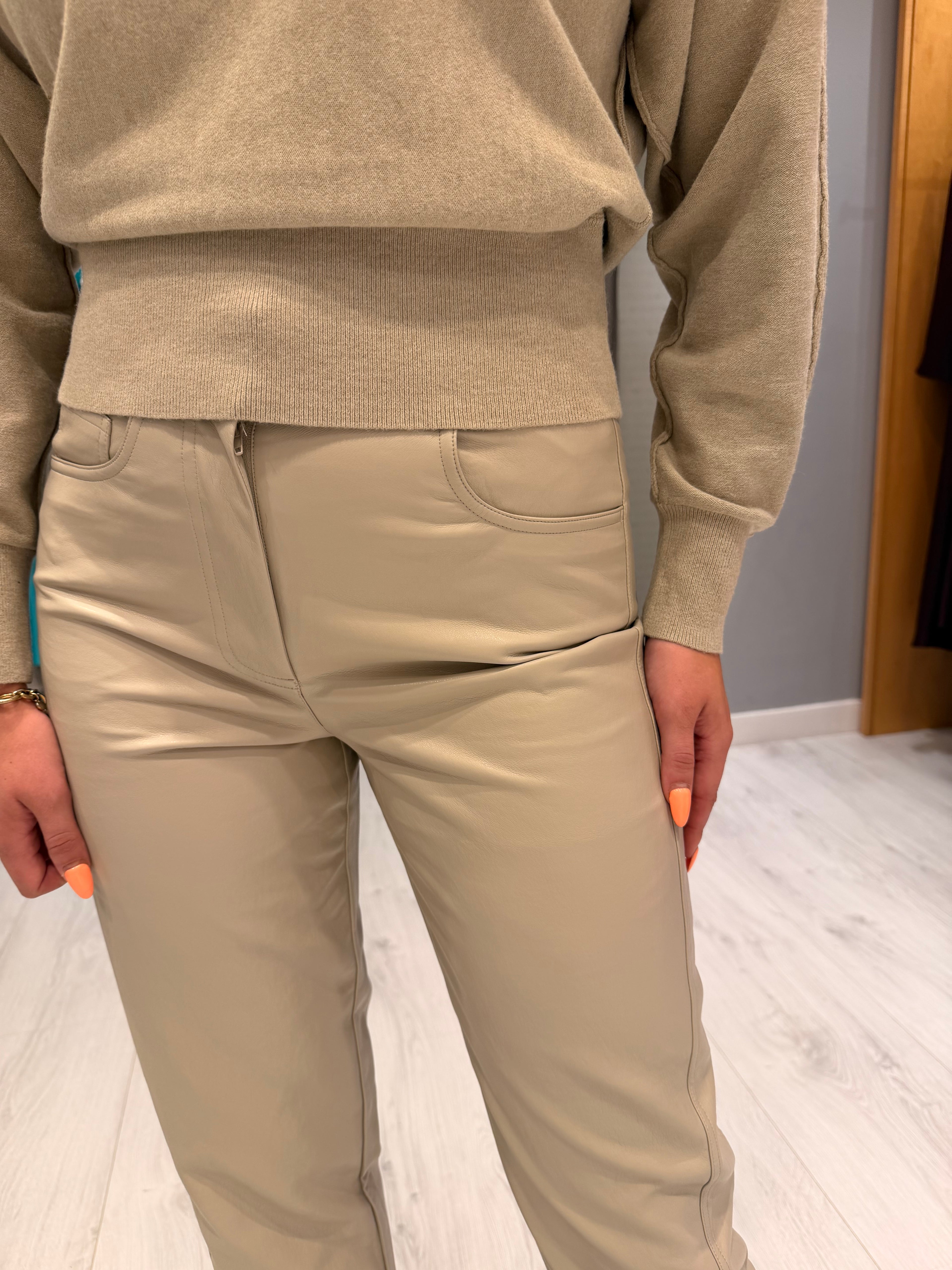 Yaya Grey Leather Trouser