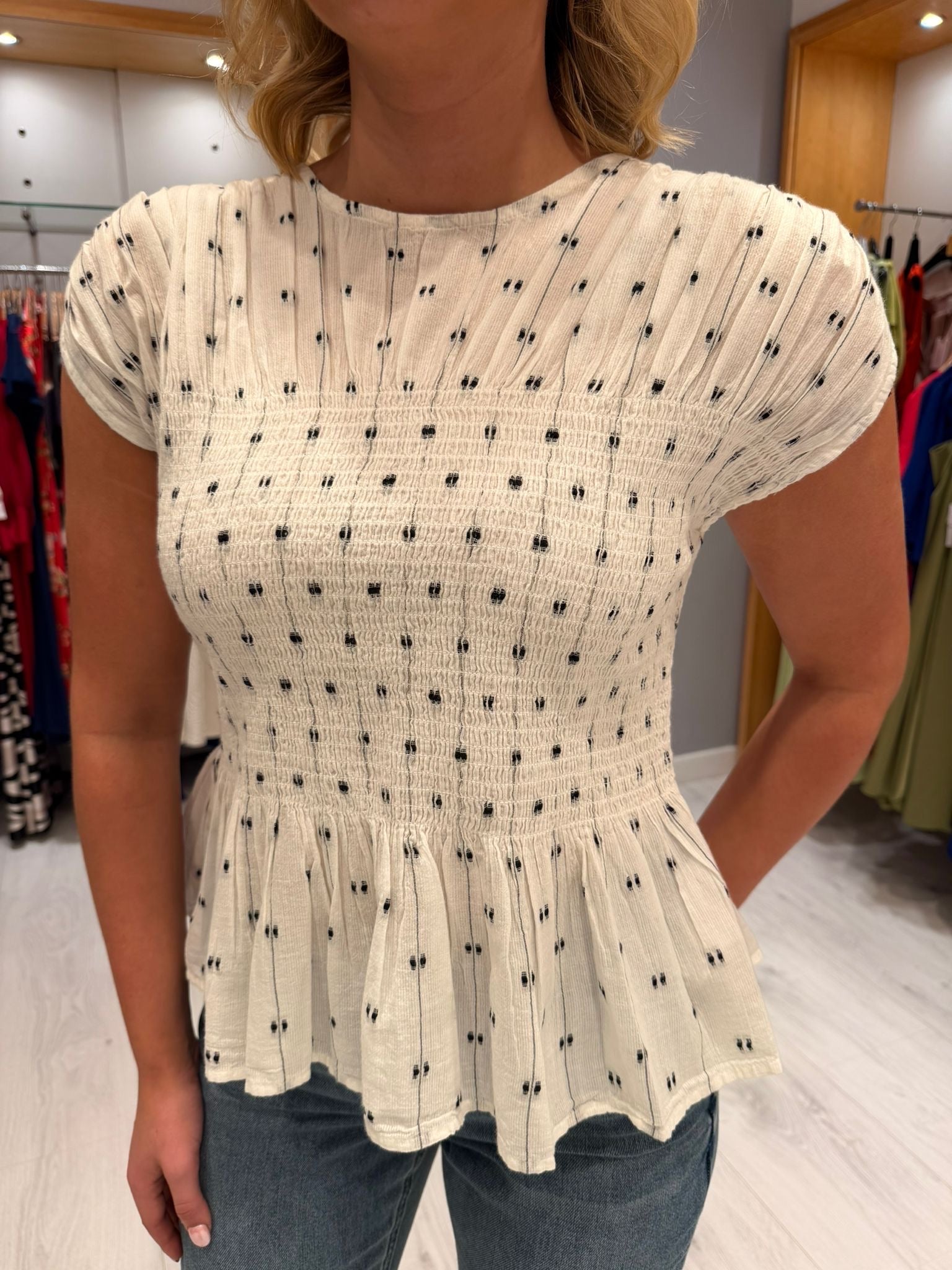 Soaked Polka Dot Ruched Top