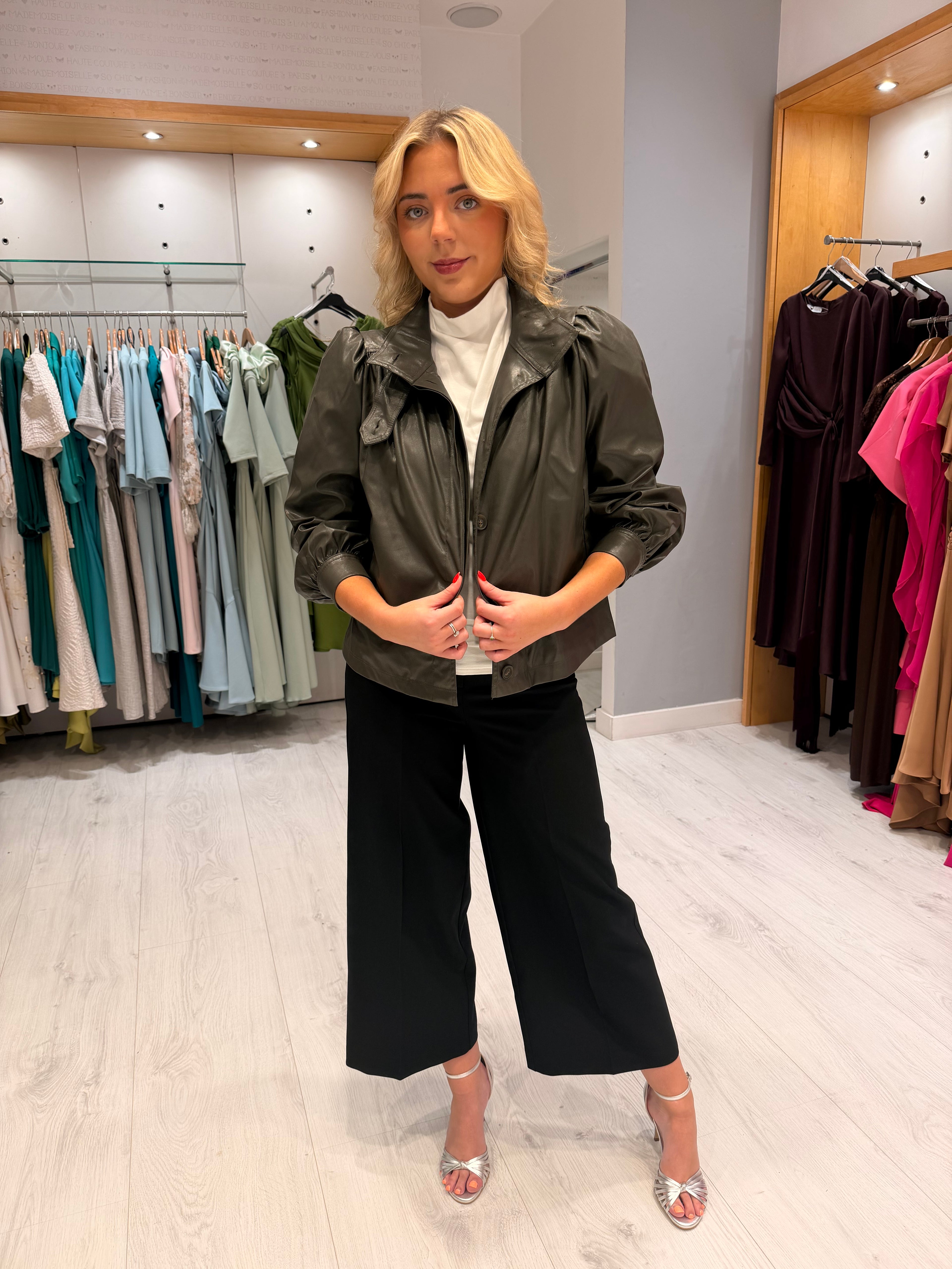 St Tropez Khaki Faux Leather Jacket