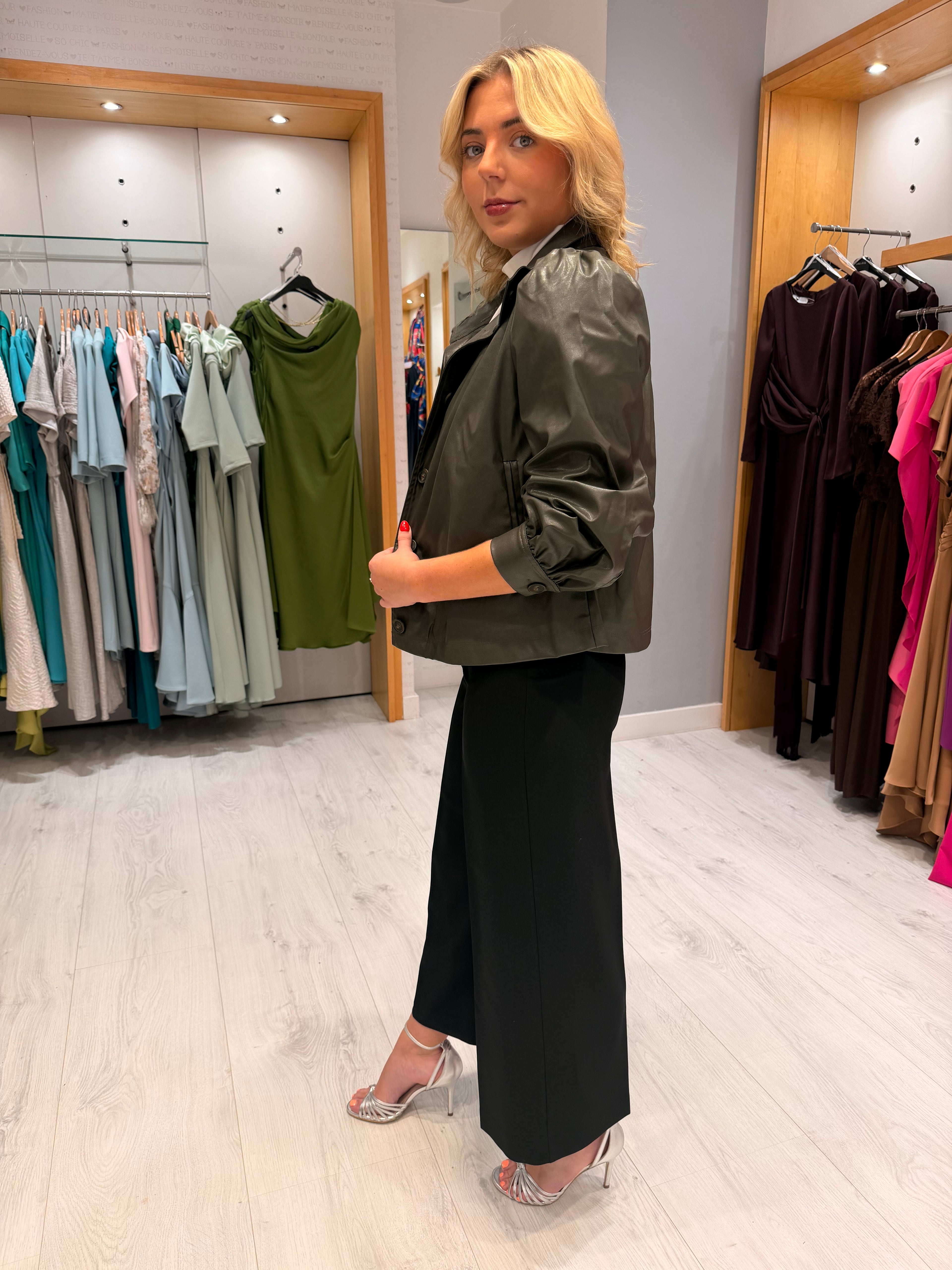 St Tropez Khaki Faux Leather Jacket