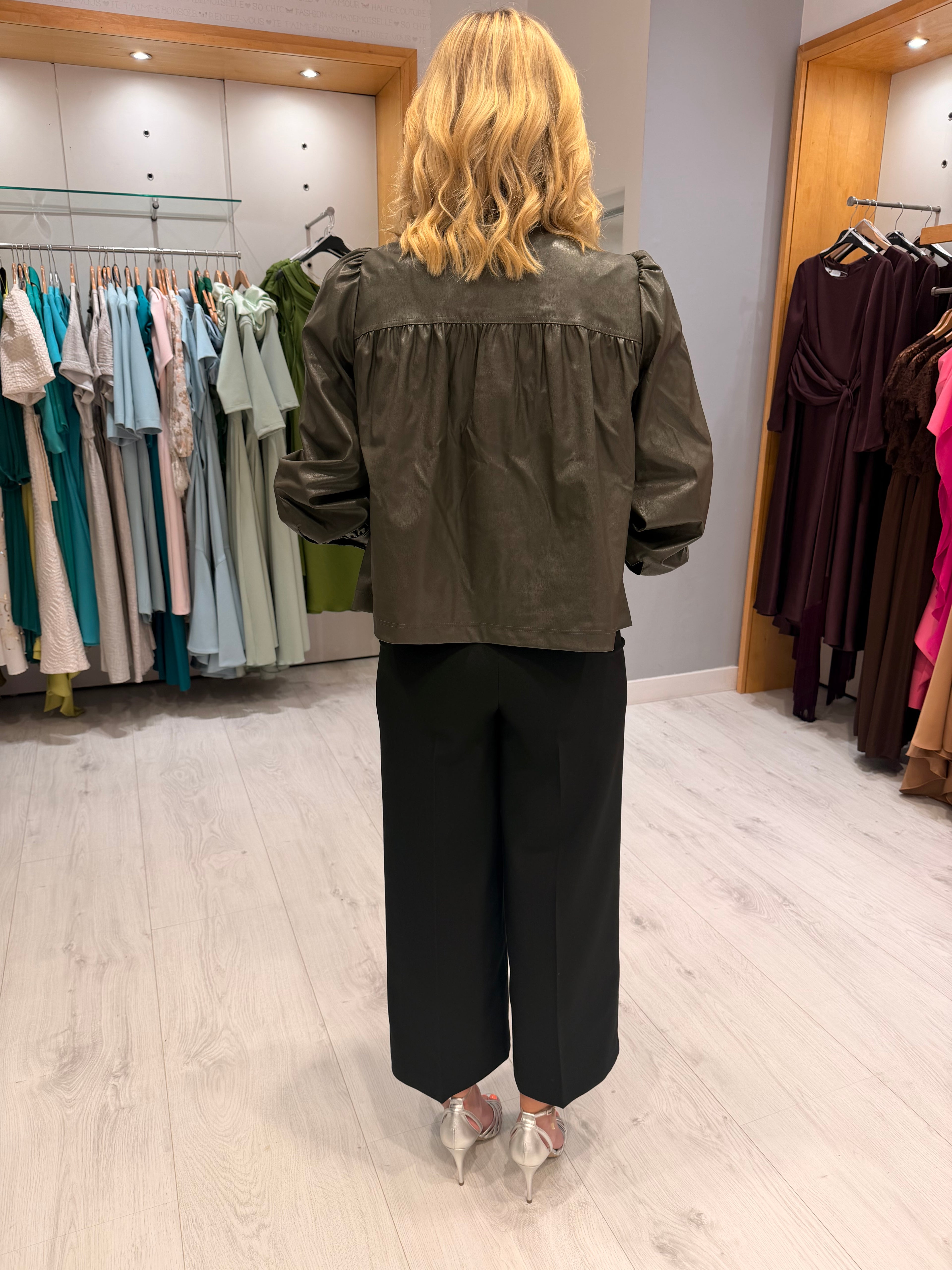 St Tropez Khaki Faux Leather Jacket