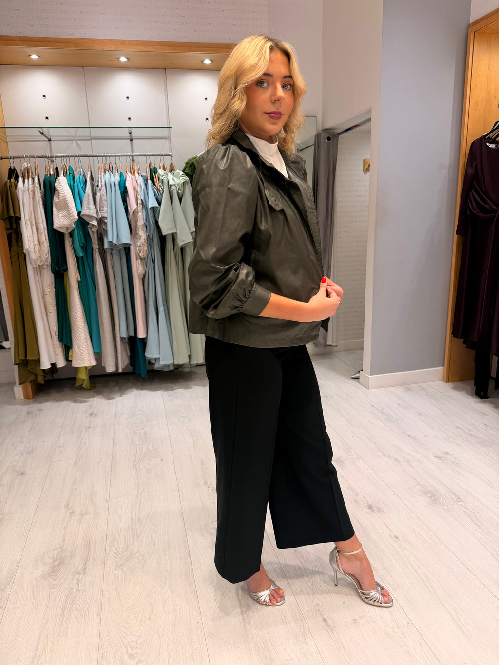 St Tropez Khaki Faux Leather Jacket