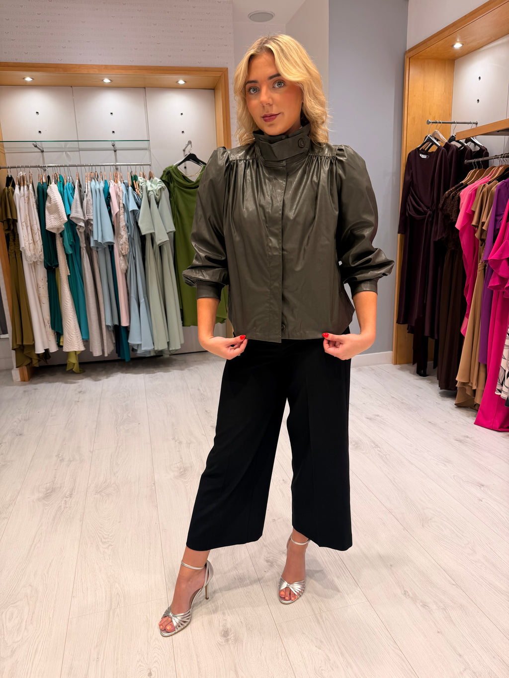 St Tropez Khaki Faux Leather Jacket