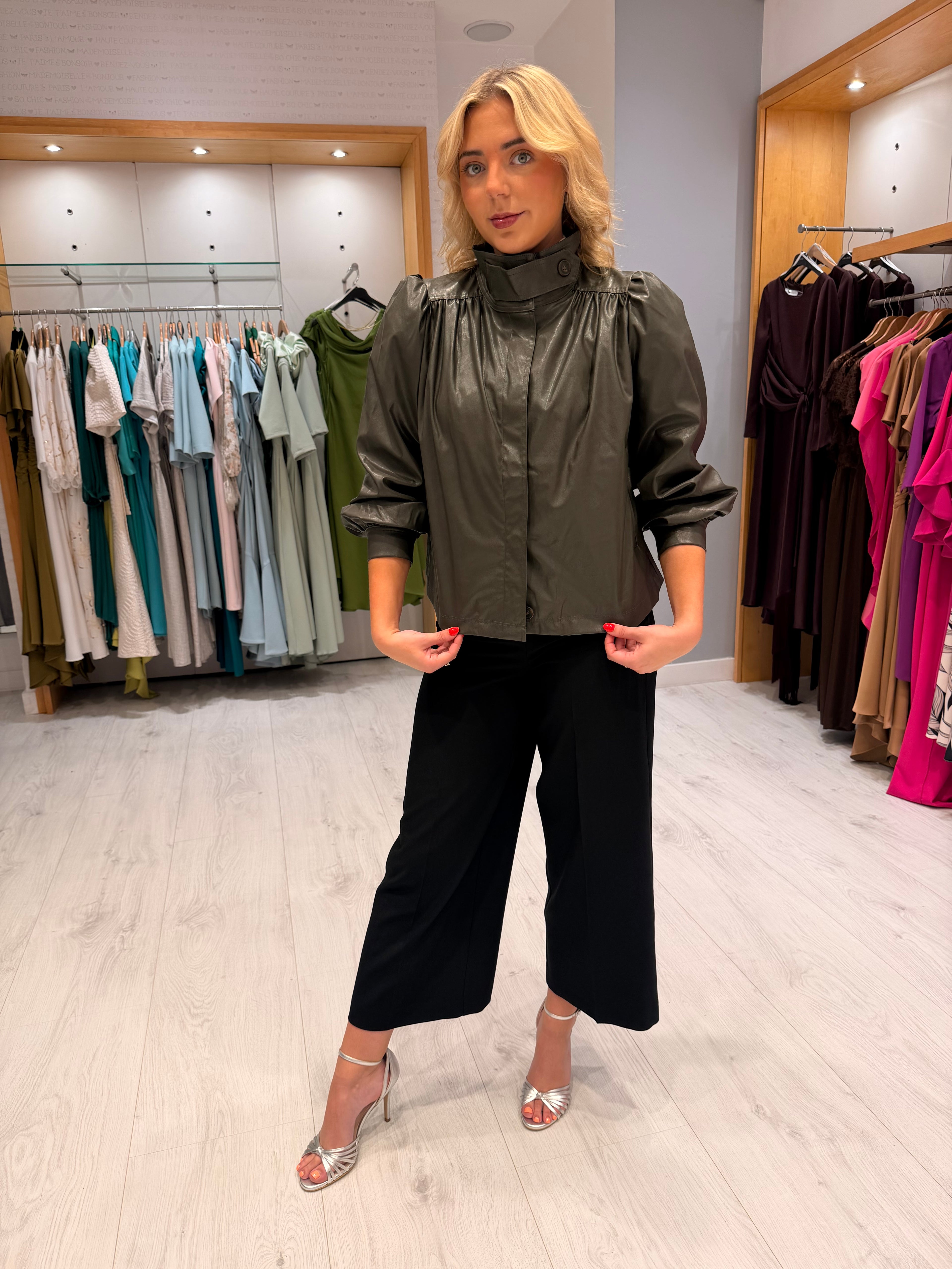 St Tropez Khaki Faux Leather Jacket
